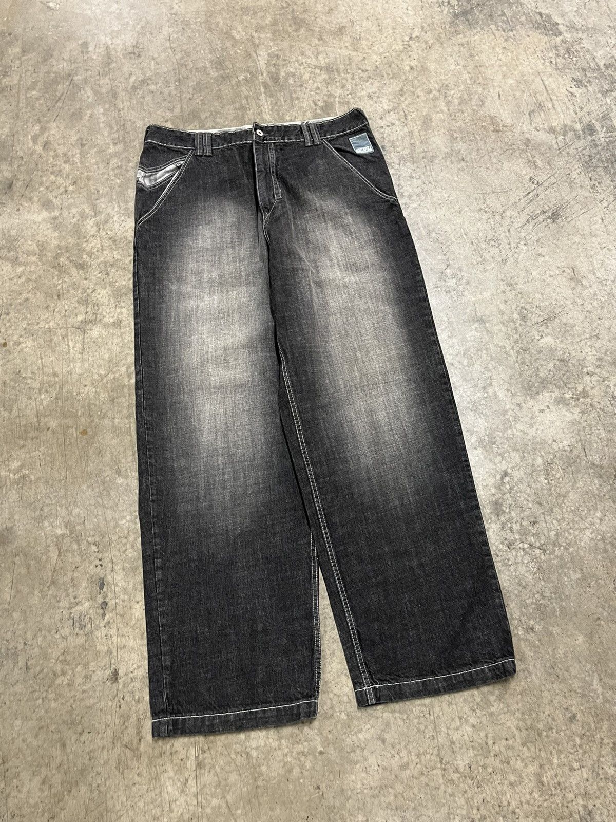Southpole × Vintage Southpole black baggy fit wide leg faded denim opium skater Size US 40 / EU 56 - 6 Thumbnail