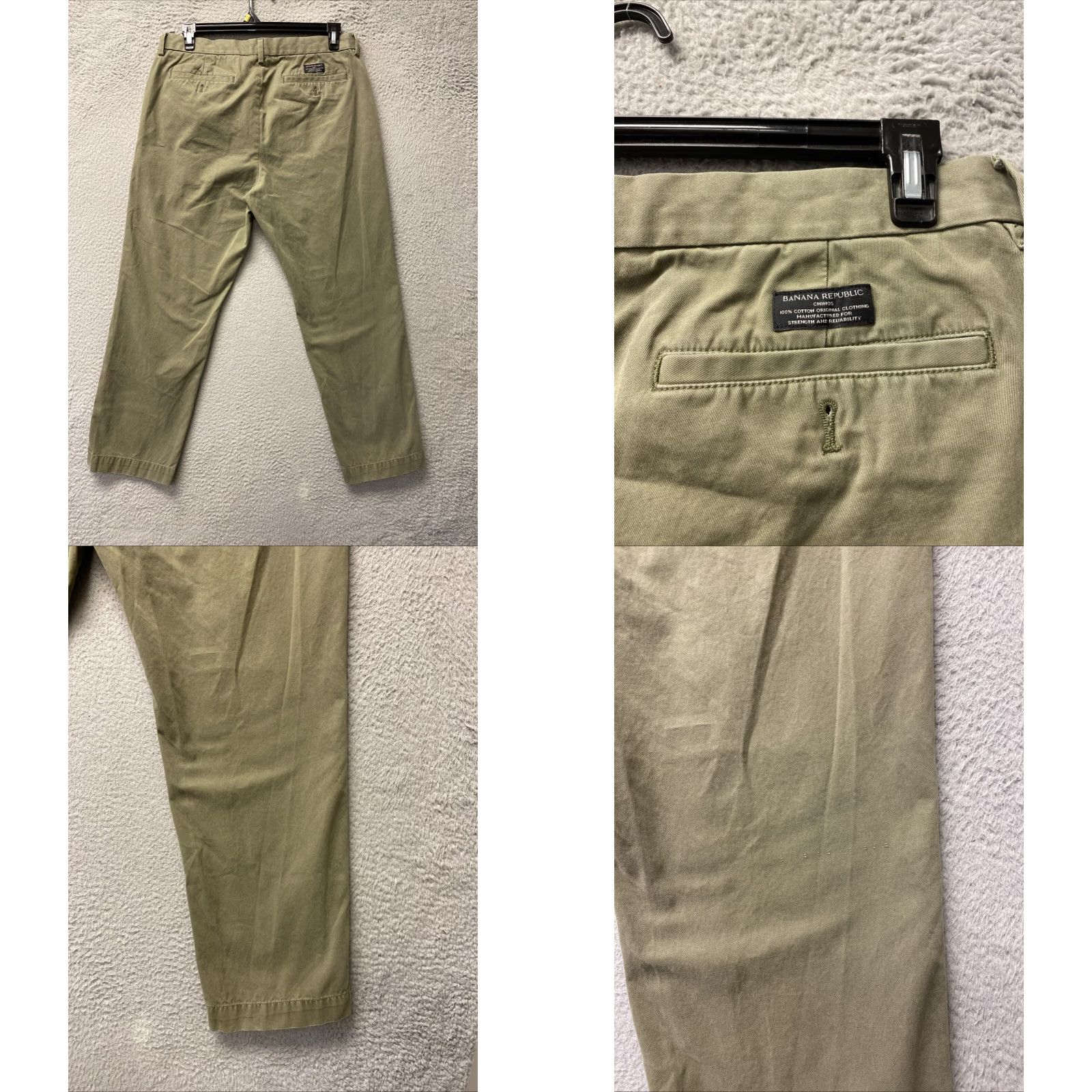 Banana Republic Banana Republic Men's Chino Pants Emerson Slim Flat Front 35x30 Green / Light Green Casual Tapered Pocketed Regular Mens Size US 35 - 8 Thumbnail