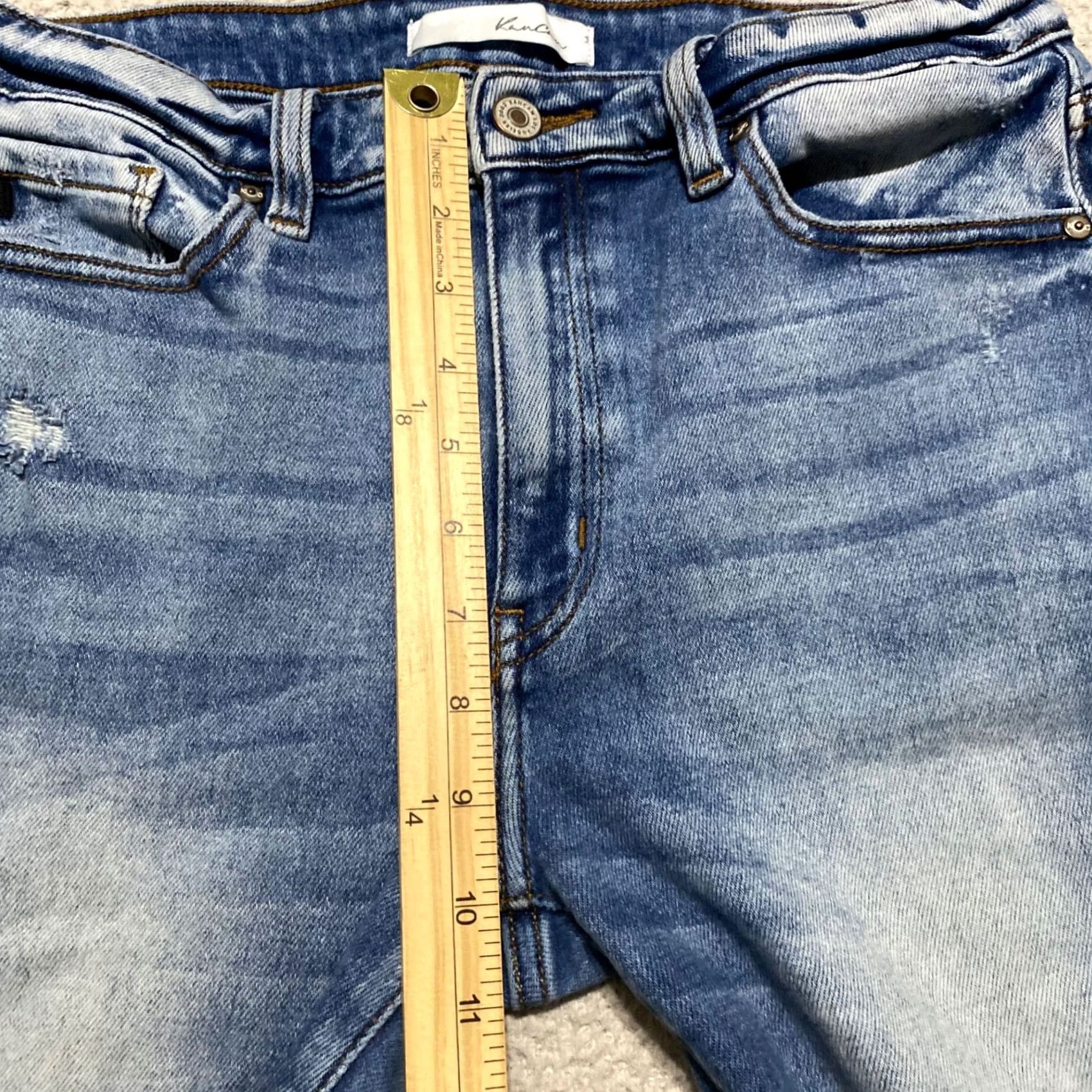 Vintage KanCan Womens Jeans Blue Denim Medium Wash Skinny Raw Hem Distress High Rise Size 11 Size 32" / US 10 / IT 46 - 7 Thumbnail