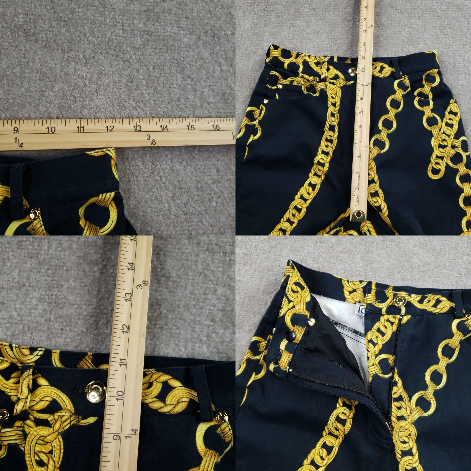 Vintage Carlisle Womens Pants 2 Blue Gold Chain Print High Rise Straight Leg Stretch Dress Pants Geometric Pockets Button Zip casual Womens Size 26" / US 2 / IT 38 - 8 Thumbnail