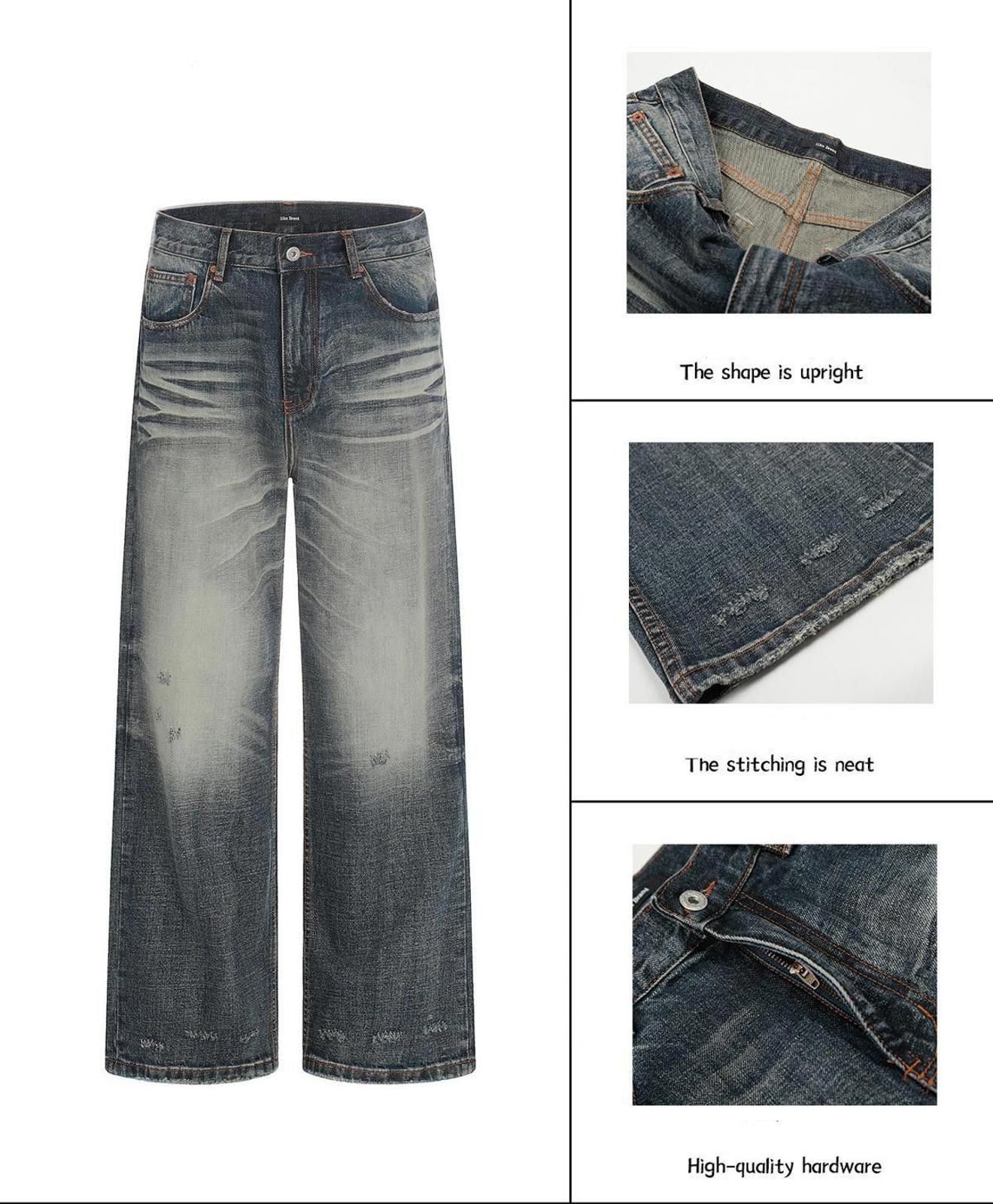 Jean Grey-Blue Whisker-Wash Heavy Straight Denim Jeans Size US 32 / EU 48 - 5 Thumbnail