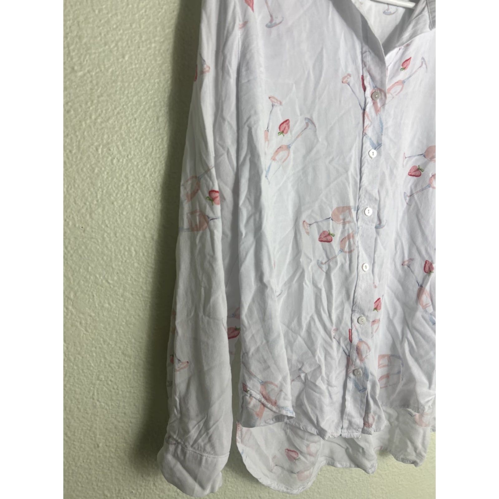 Vintage Jane And Delancey Womens Large Button-Up Shirt White Red Champagne Strawberries Size L / US 10 / IT 46 - 2 Thumbnail