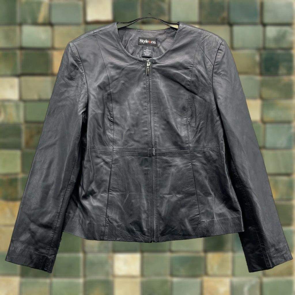 Vintage VINTAGE Style & Co. 100% Leather Moto Jacket Women's Large Black Y2k 70s Chic Office 90s Size L / US 10 / IT 46 - 1 Thumbnail