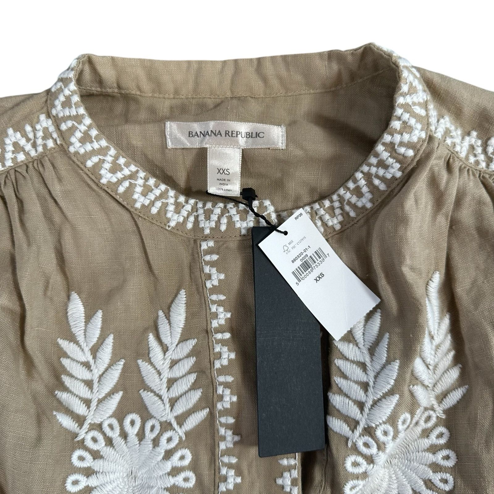 Banana Republic Embroidered Belted Linen Dress Size XXS