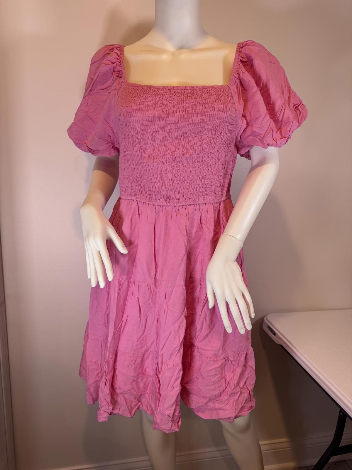 Designer Zesica Pink Puff Sleeve Dress Size L / US 10 / IT 46 - 1 Thumbnail