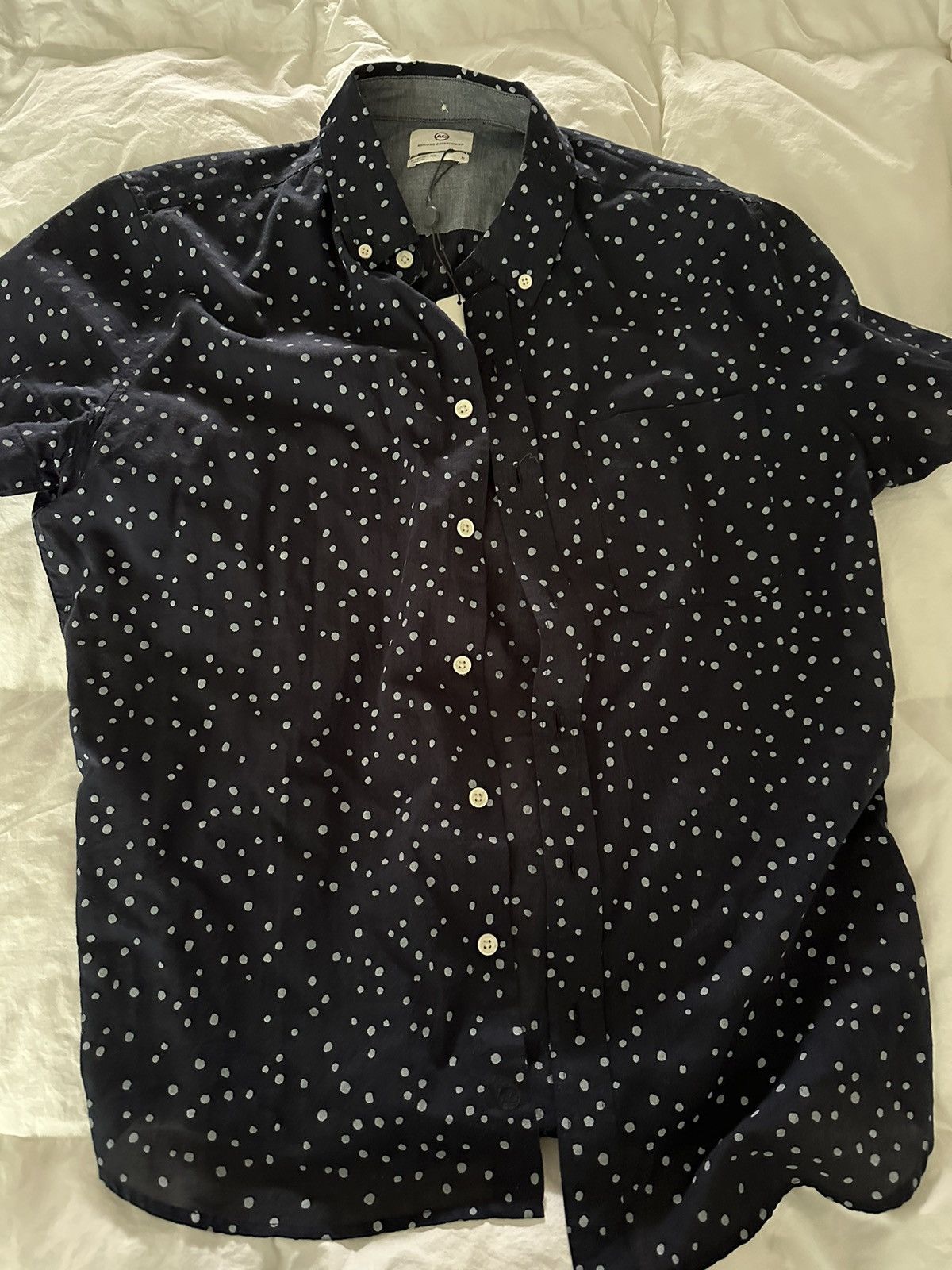 image of Ag Adriano Goldschmied x Vintage Men’S Adriano Goldschmied Navy Button Up Short Sleeve Shit (Size M