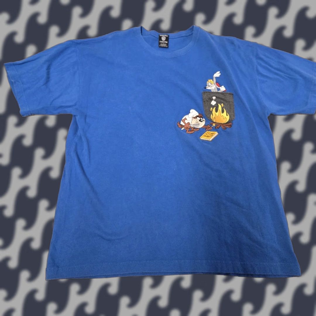 Vintage VINTAGE Warner Bros Looney Tunes Shirt Mens Large Blue 90s Bugs Bunny Taz Graphic Print Cartoon Size US L / EU 52-54 / 3 - 1 Thumbnail