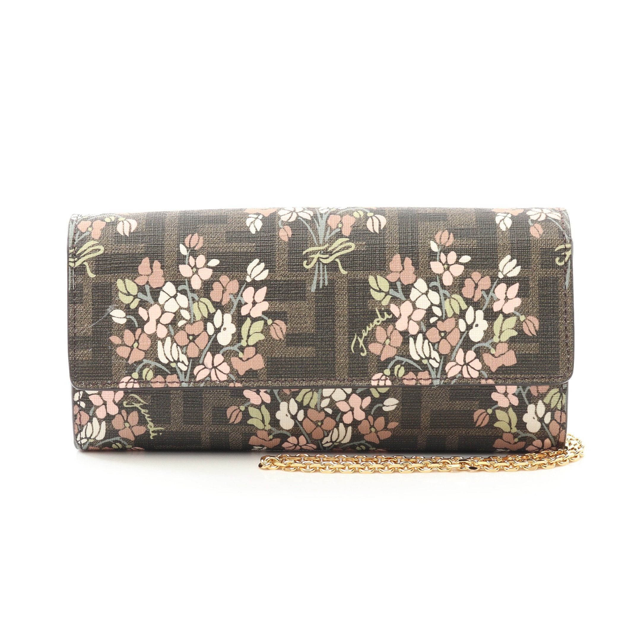 Fendi Fendi Chain Wallet Floral Pattern Brown Multicolor Size ONE SIZE - 1 Thumbnail