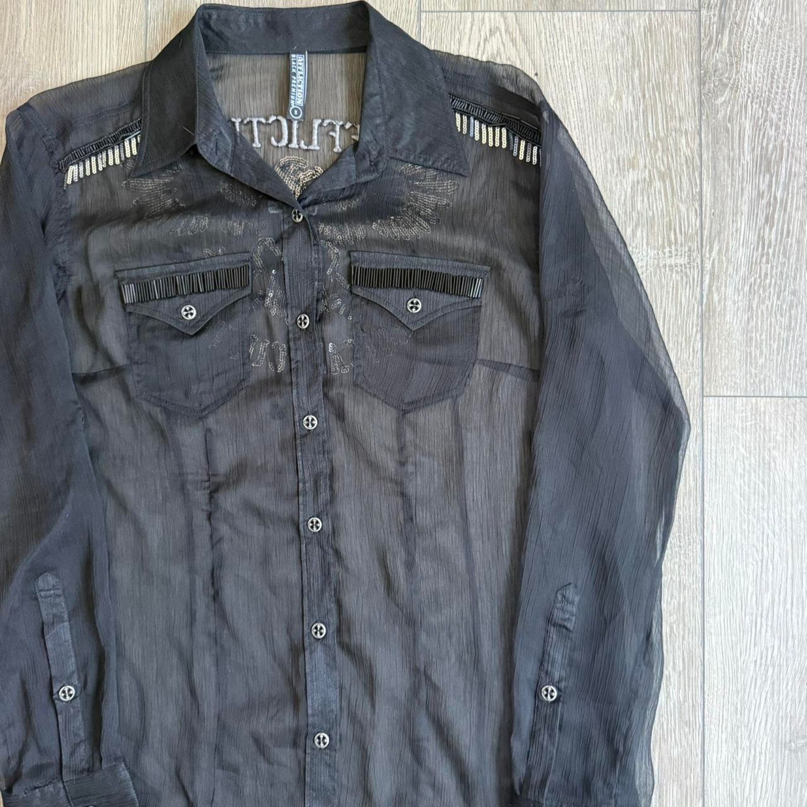Affliction Vintage y2k affliction black premium women's sheer button up Size S / US 4 / IT 40 - 7 Thumbnail