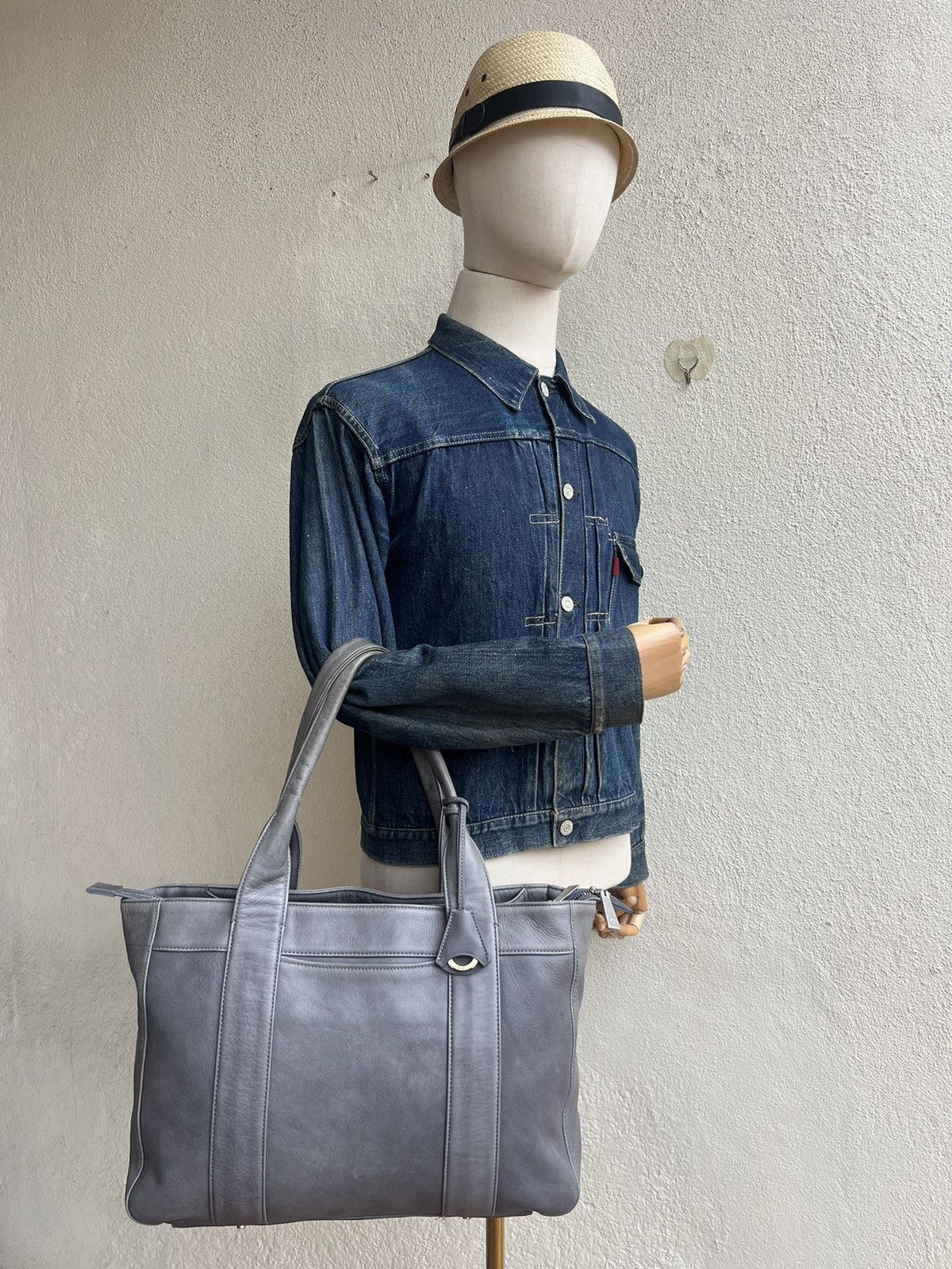 Leather Vintage Aniary Japan Fade Patina Leather Tote Bag Size ONE SIZE - 4 Thumbnail