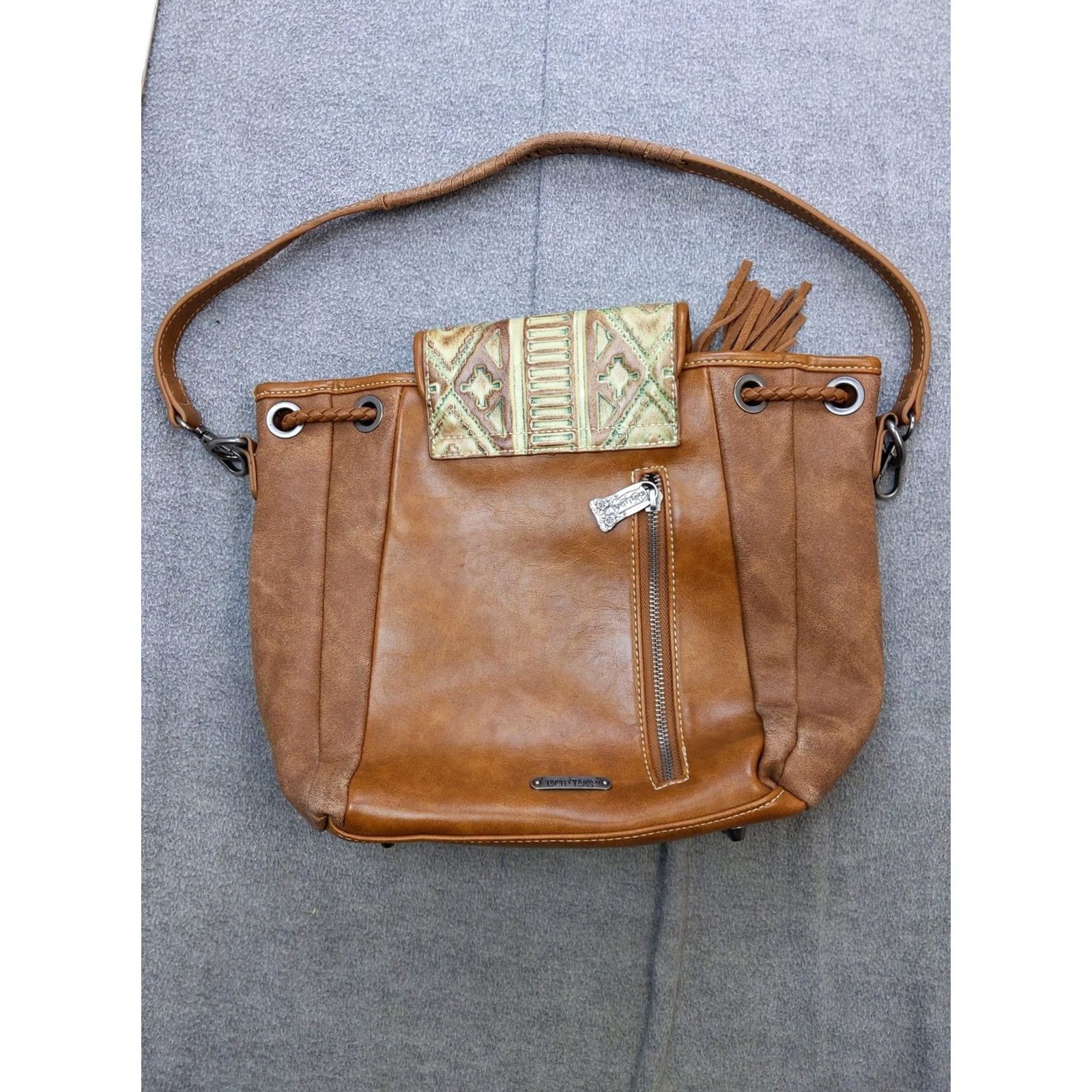 Vintage Trinity Ranch Shoulder Bag Womens Medium Brown Faux Leather Fringe Western Purse Size ONE SIZE - 3 Thumbnail