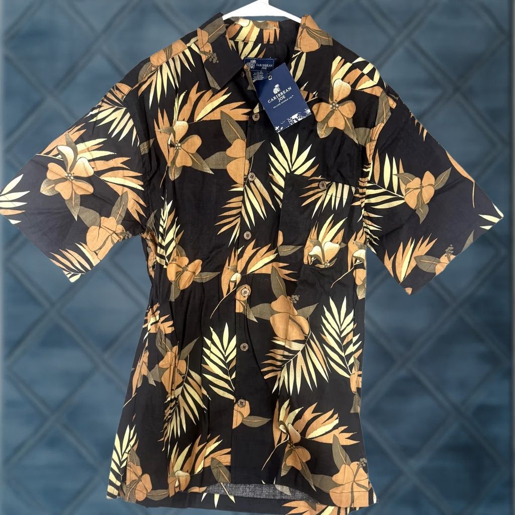 Vintage Caribbean Joe Shirt Mens XL Black Hawaiian Short Sleeve Button Front Tropical Floral Beach vacation casual Size US XL / EU 56 / 4 - 1 Thumbnail