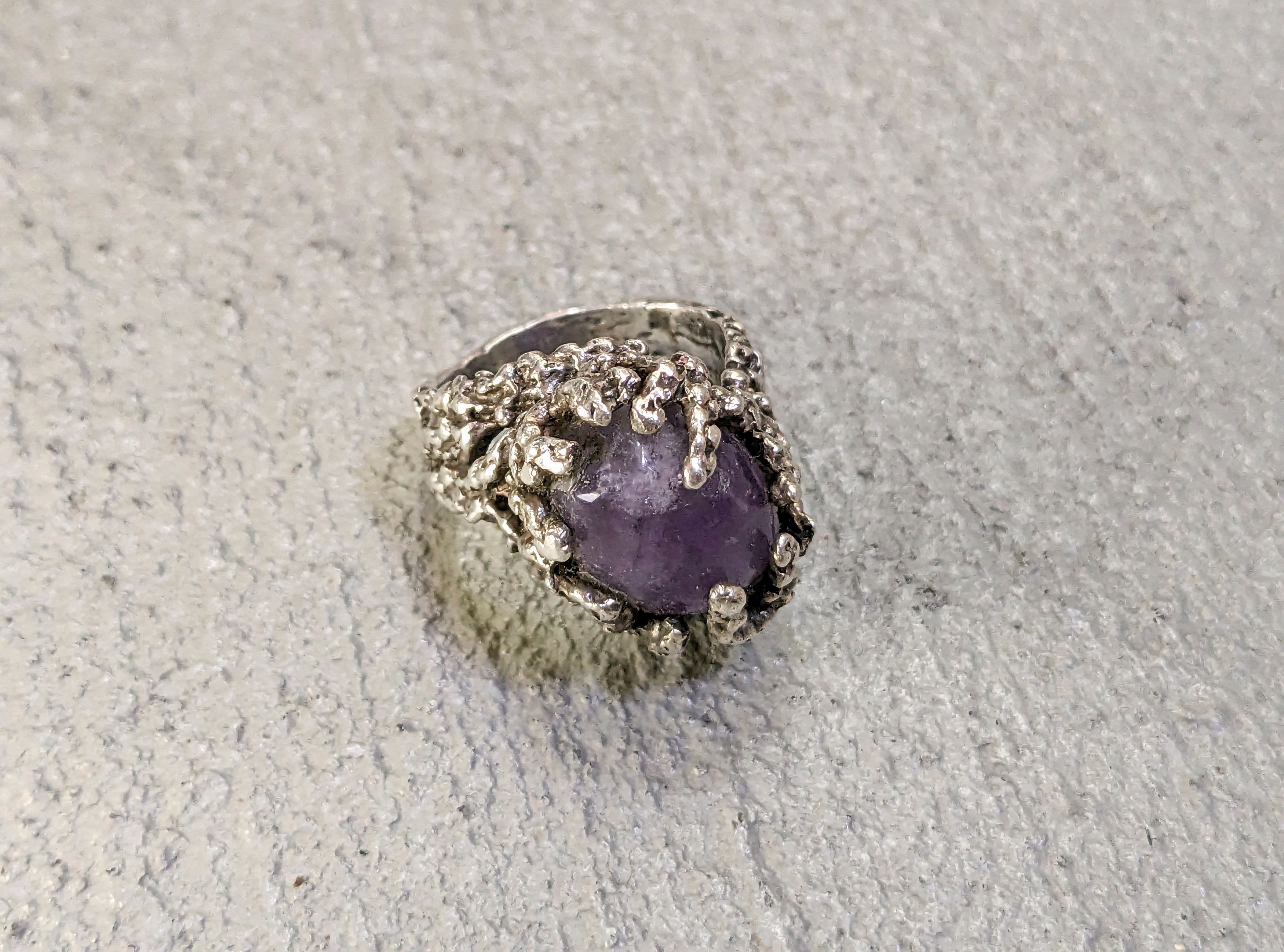 image of Avant Garde x Jewelry Sterling Silver Ring Purple Amethyst 10 Brutalist Modern in Purple/Silver
