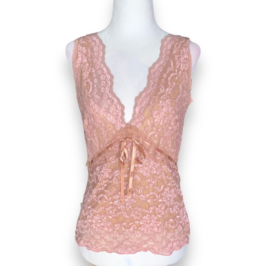Vintage Vintage Ann Ferriday Pink Lace Tank Top Sleeveless Vneck Tie Size S / US 4 / IT 40 - 13 Thumbnail