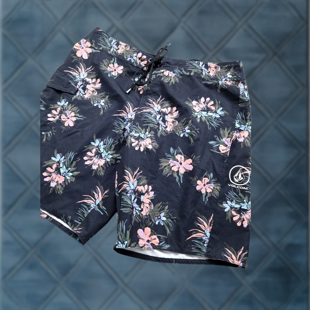 Volcom Volcom Board Shorts Mens 36 Floral Print Drawstring Stretch Beach Surfing Pockets Quick Dry Multicolor 90s? Size US 36 / EU 52 - 1 Thumbnail