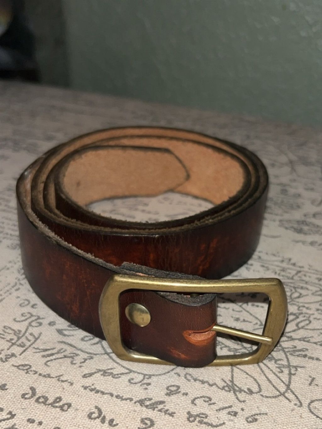 The Unbranded Brand Men's Brown Leather Belt with Brass Buckle Size 32 - 2 Thumbnail