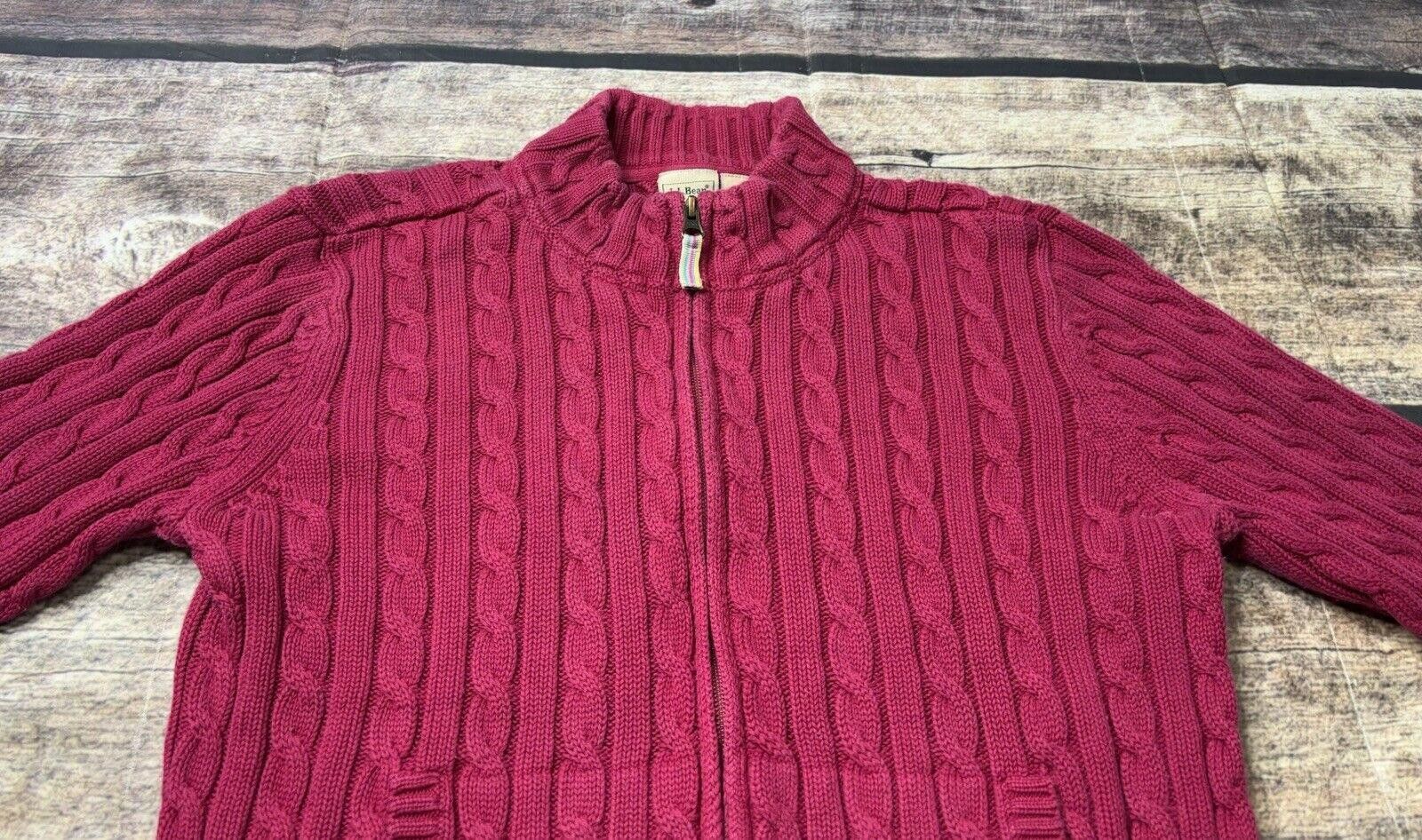 L.L. Bean LL Bean Sweater Girl Large 14/16 Cable Knit Full Zip Pockets Size L / US 10 / IT 46 - 4 Thumbnail