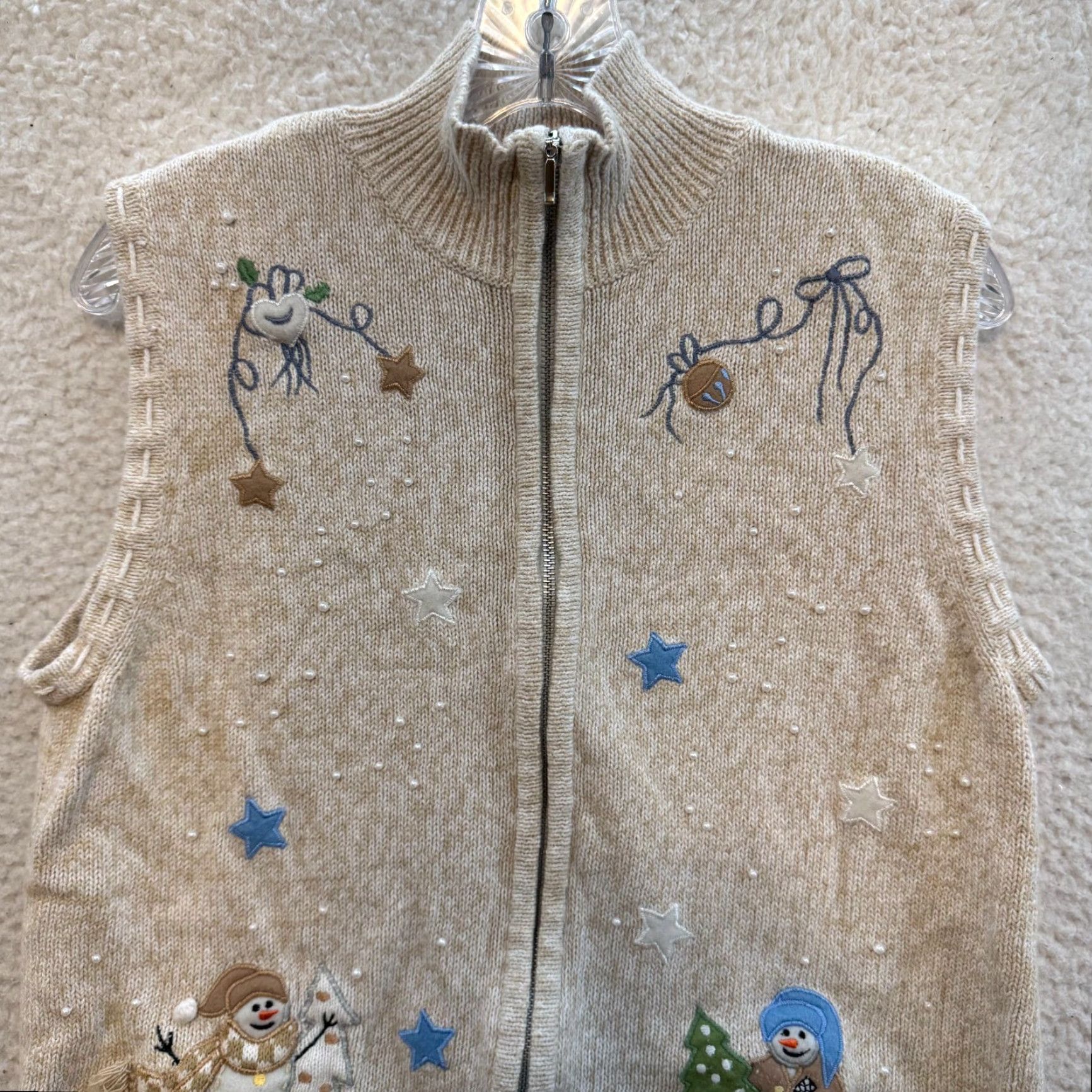 Vintage VINTAGE Pappagallo Christmas Sweater Vest Shirt Women Medium Beige Mock Neck Knit Snowman Winter Size M / US 6-8 / IT 42-44 - 3 Thumbnail