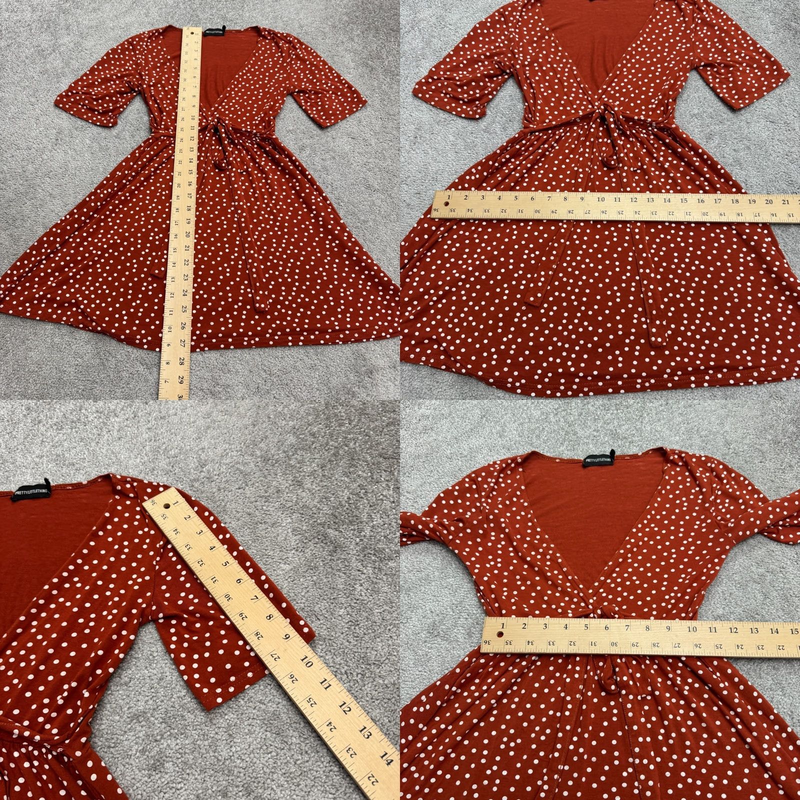 PrettyLittleThing PrettyLittleThing Polka Dot A-Line Dress Womens 4 Orange Short Sleeve Stretch Dress Size 27" / US 4 / IT 40 - 8 Thumbnail