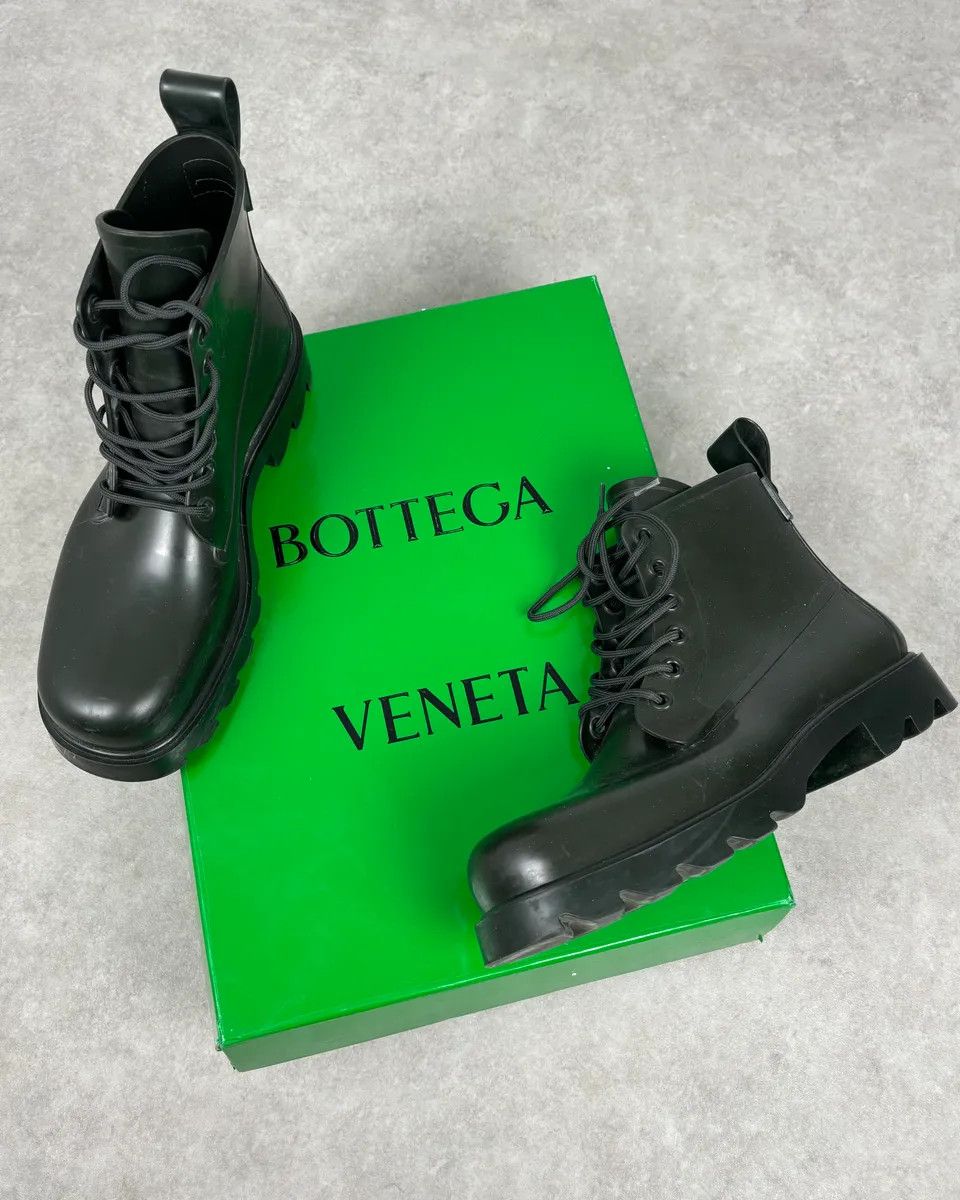 Bottega Veneta Bottega Veneta Dark Green Leather Rubber Lace-Up Boots Size US 11 / EU 44 - 2 Thumbnail