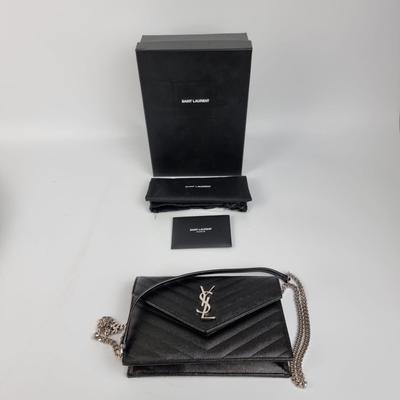 Saint Laurent Paris SAINT LAURENT Cassandre Envelope Black/Silver Grained Leathe Size ONE SIZE - 4 Thumbnail