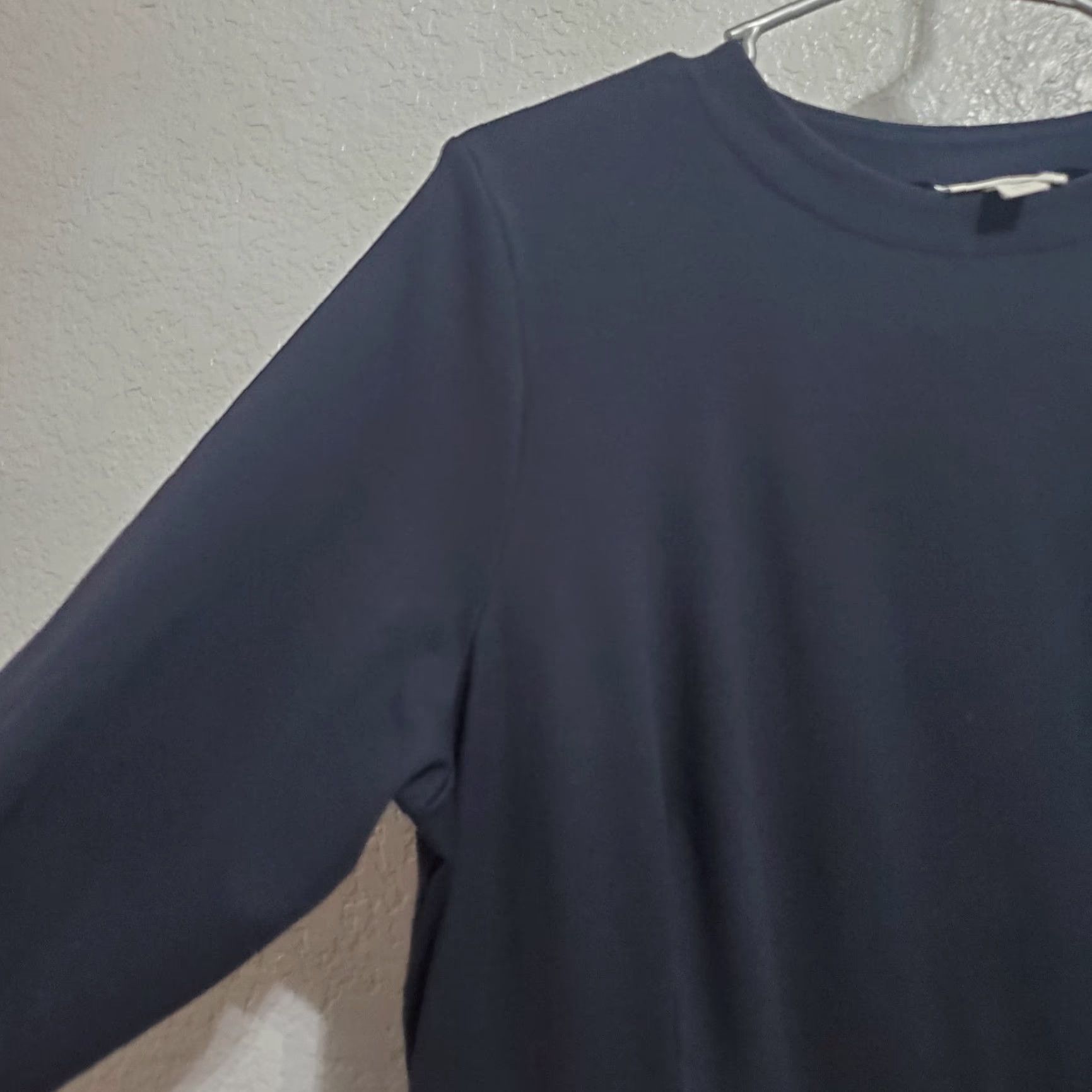 Vintage J Jill Ponte Dress Women Petite L Navy Blue Knit 3/4 Sleeve Ruffle Pockets Office Knee Length Pullover Vintage: No Size L / US 10 / IT 46 - 6 Thumbnail