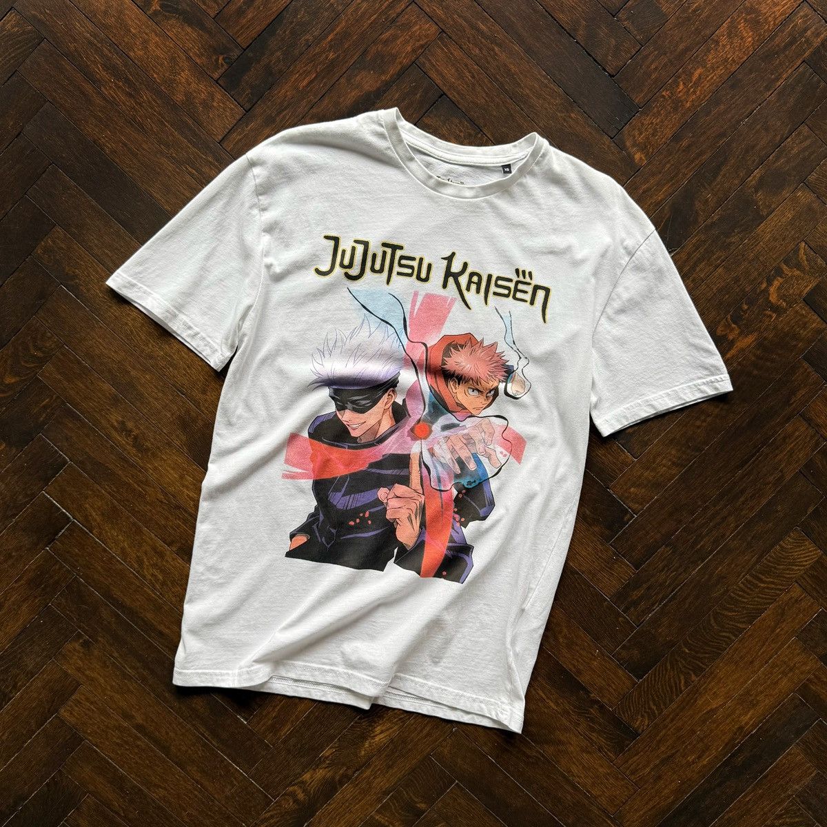 Anime × Vintage Jujutsu Kaisen Mens White Anime T-Shirt Big Print Gojo Size US XS / EU 42 / 0 - 1 Thumbnail