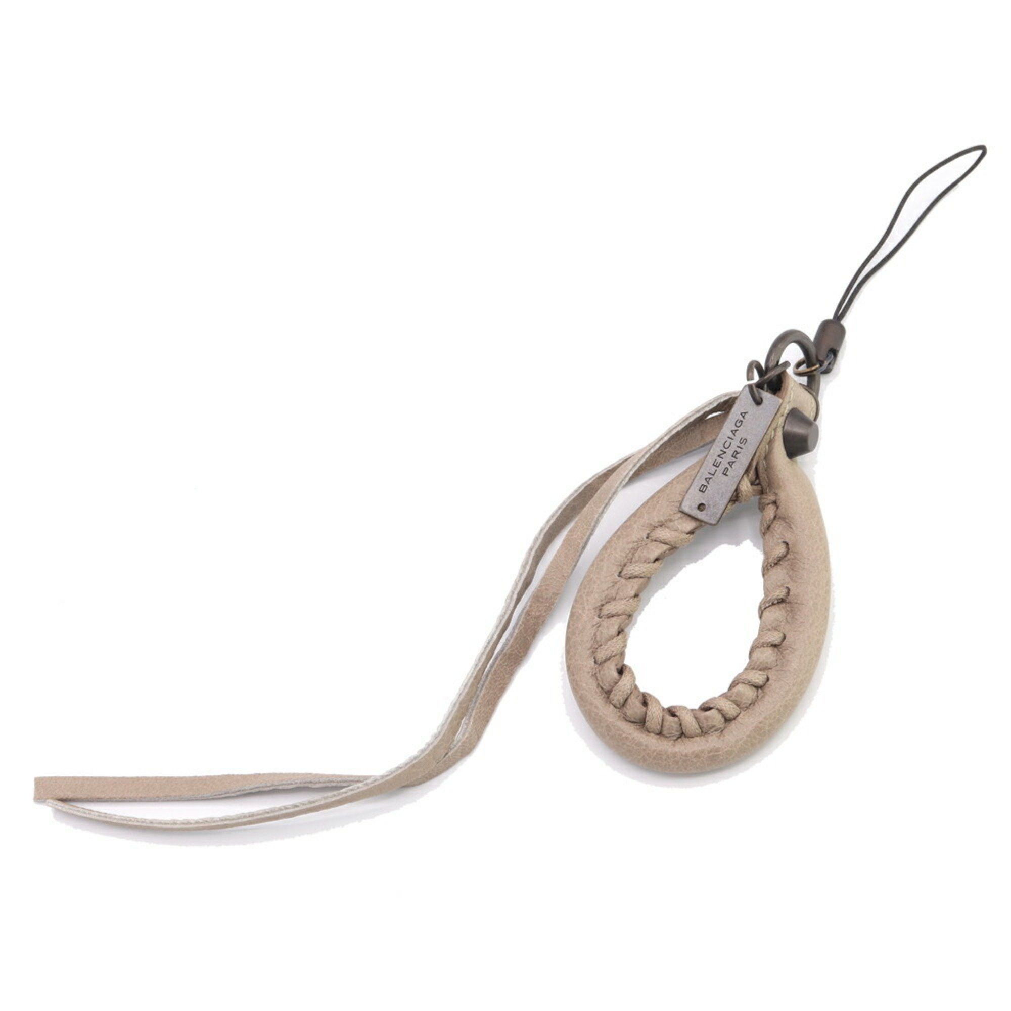 image of Balenciaga Mobile Phone Strap 197746 Greige Leather Bag Charm Smartphone Iphone Women's Balenciaga 