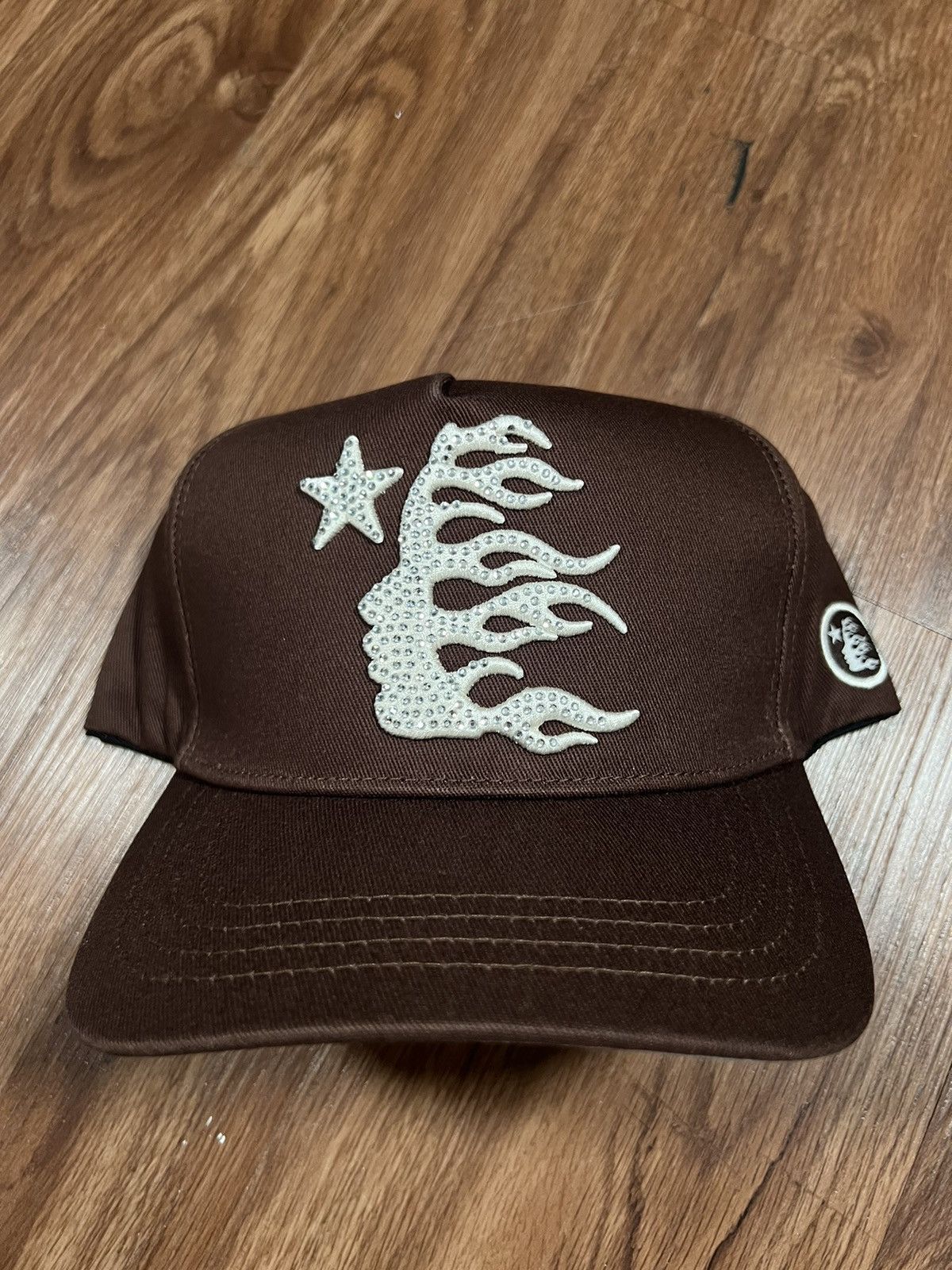 image of Hellstar Brown Snapback Rhinestone Logo, Men's
