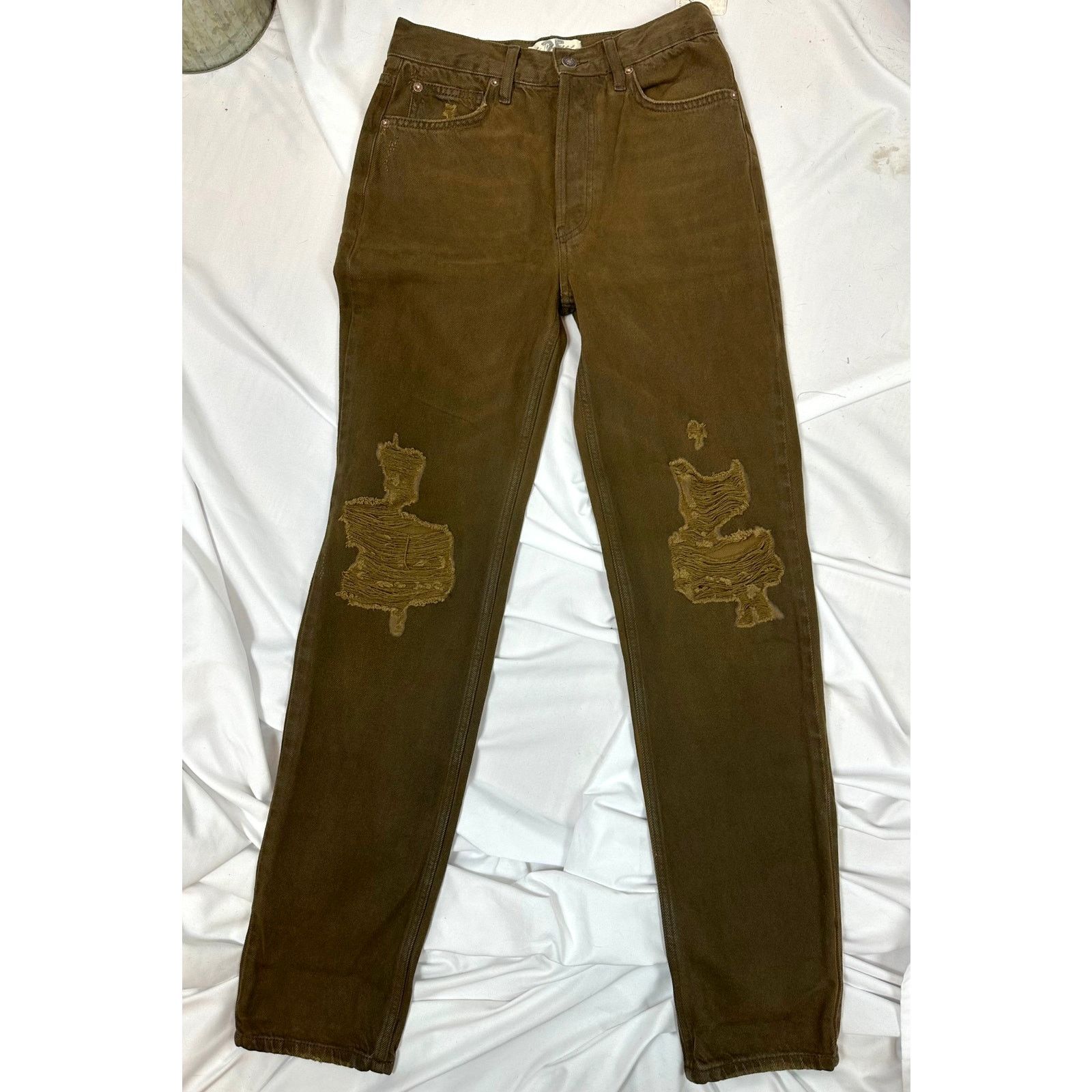 Free People Free People The Lasso Distressed Straight-leg Jeans Brown 25 Size 25" / US 0 / IT 36 - 4 Thumbnail