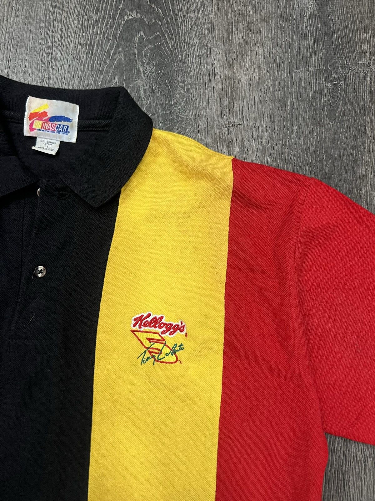 NASCAR Vntg Nascar Terry Labonte Kelloggs Corn Flakes Striped Polo Size US XL / EU 56 / 4 - 2 Thumbnail