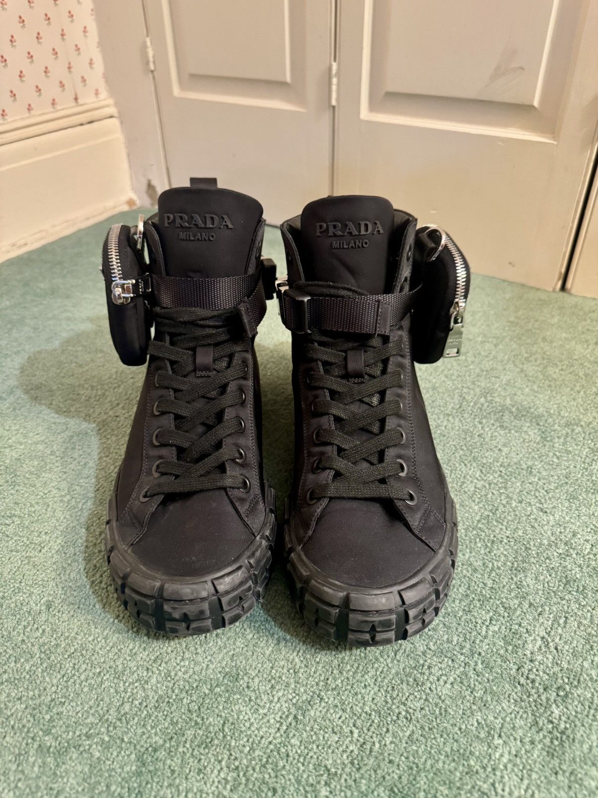 Prada Hi-Top Sneakers w/ Triangle Pouch Size US 7.5 / EU 40-41 - 2 Thumbnail