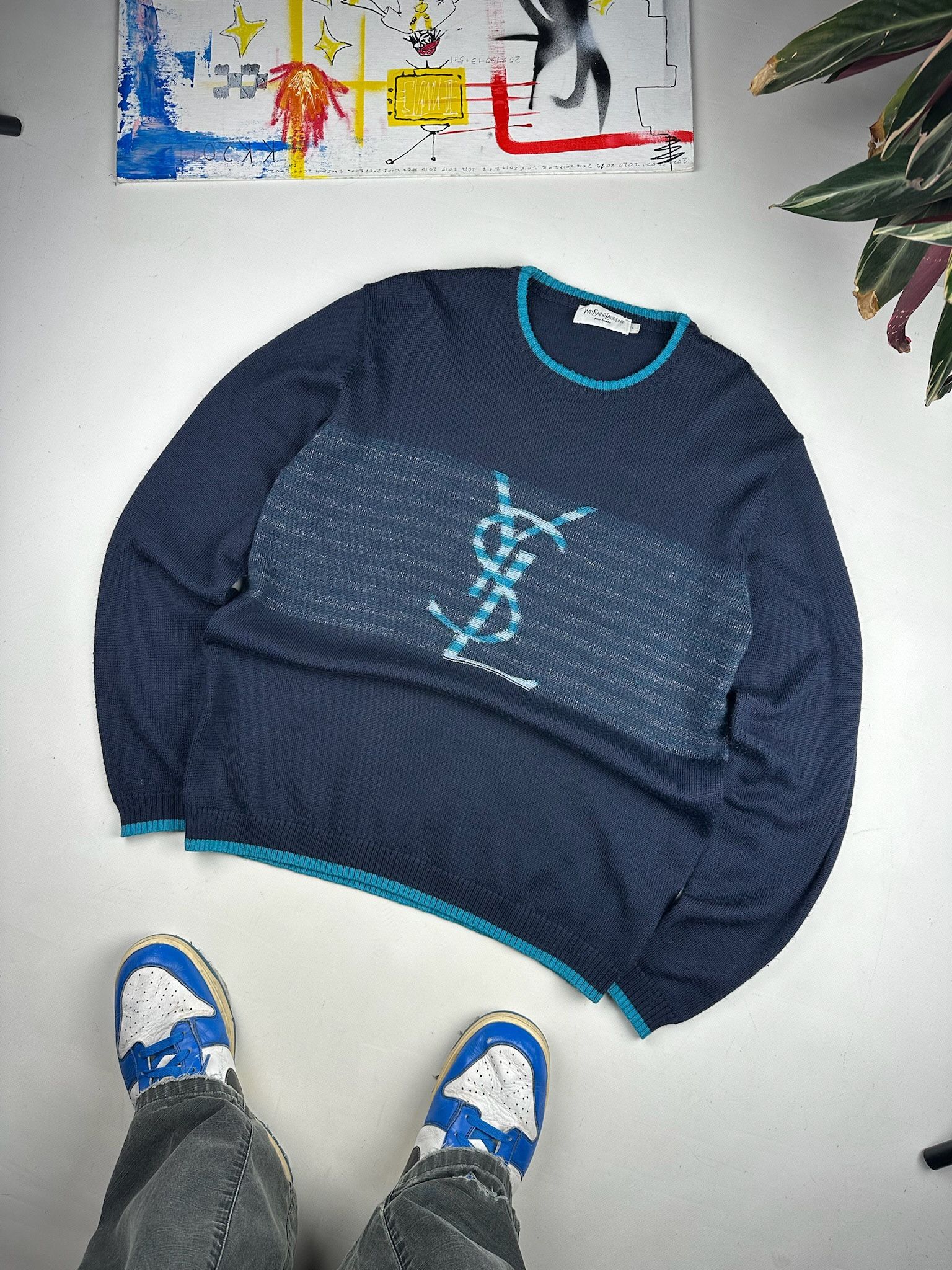 Vintage Navy/Blue YSL Sweater Big Logo YSL Sweatshirt Size US L / EU 52-54 / 3 - 2 Thumbnail