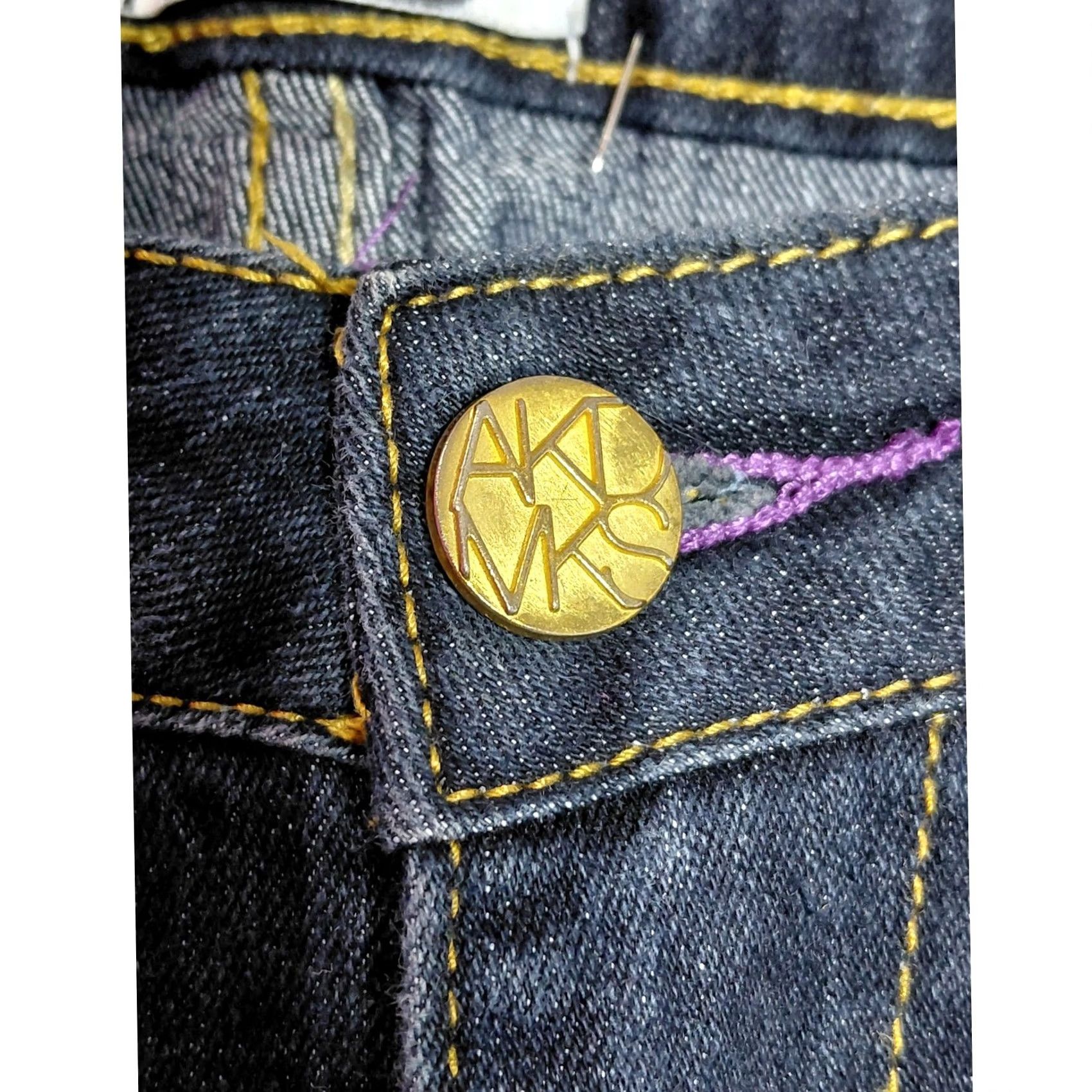 Denime AKDMKS Denim Jeans Blue Solid Regular Women Size 9 Skinny Stretch Embroidered Button Size 30" / US 8 / IT 44 - 6 Thumbnail