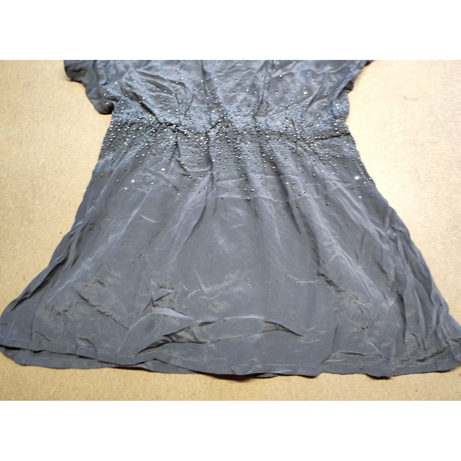 Vintage Rosemunde Copenhagen Dress Womens Size 36 Gray 100% Silk Knee Length Short Sleeve Round Neck Wool? Embroidered Elastic Waist Wrap Dress Ladies Size XS / US 0-2 / IT 36-38 - 3 Thumbnail