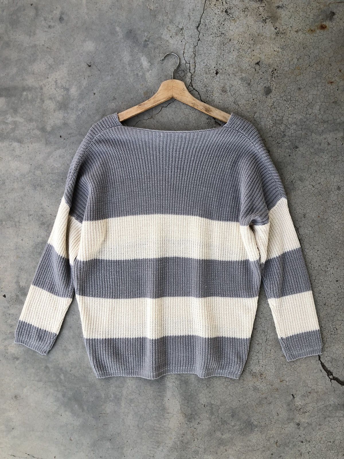 Designer × OVER THE STRiPES CableKnit V Neck Stripe Jumper Pullover Size US XL / EU 56 / 4 - 6 Thumbnail