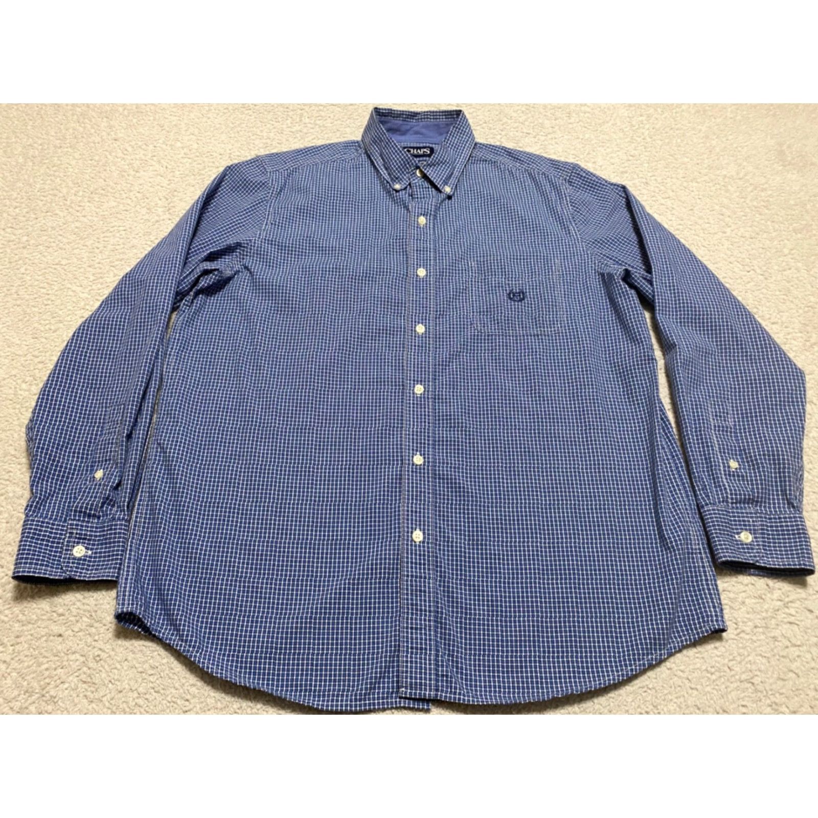 Chaps Chaps Ralph Lauren Mens Large Shirt Blue Plaid Check Long Sleeve Button-Down Shirt L Green Cotton, Polyester Size US L / EU 52-54 / 3 - 3 Thumbnail
