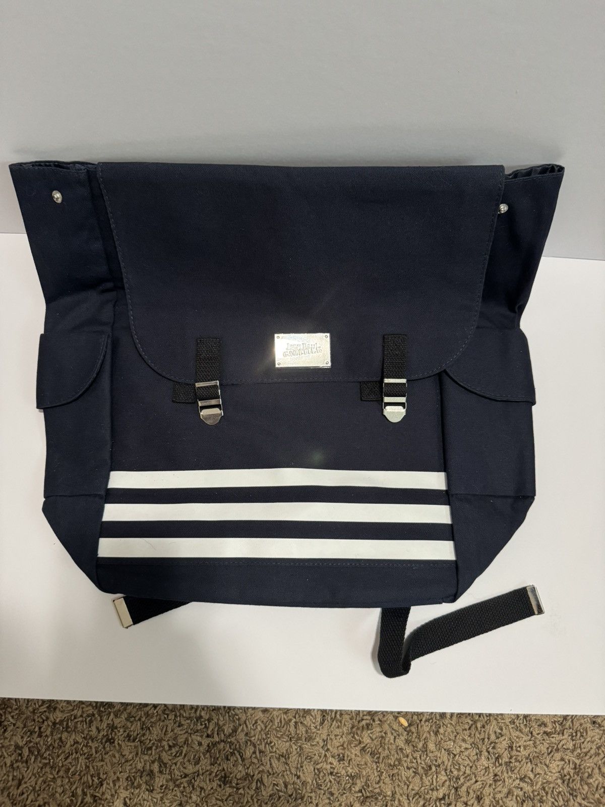 Jean Paul Gaultier New Blue canvas Bag Stripes + Silver Logo