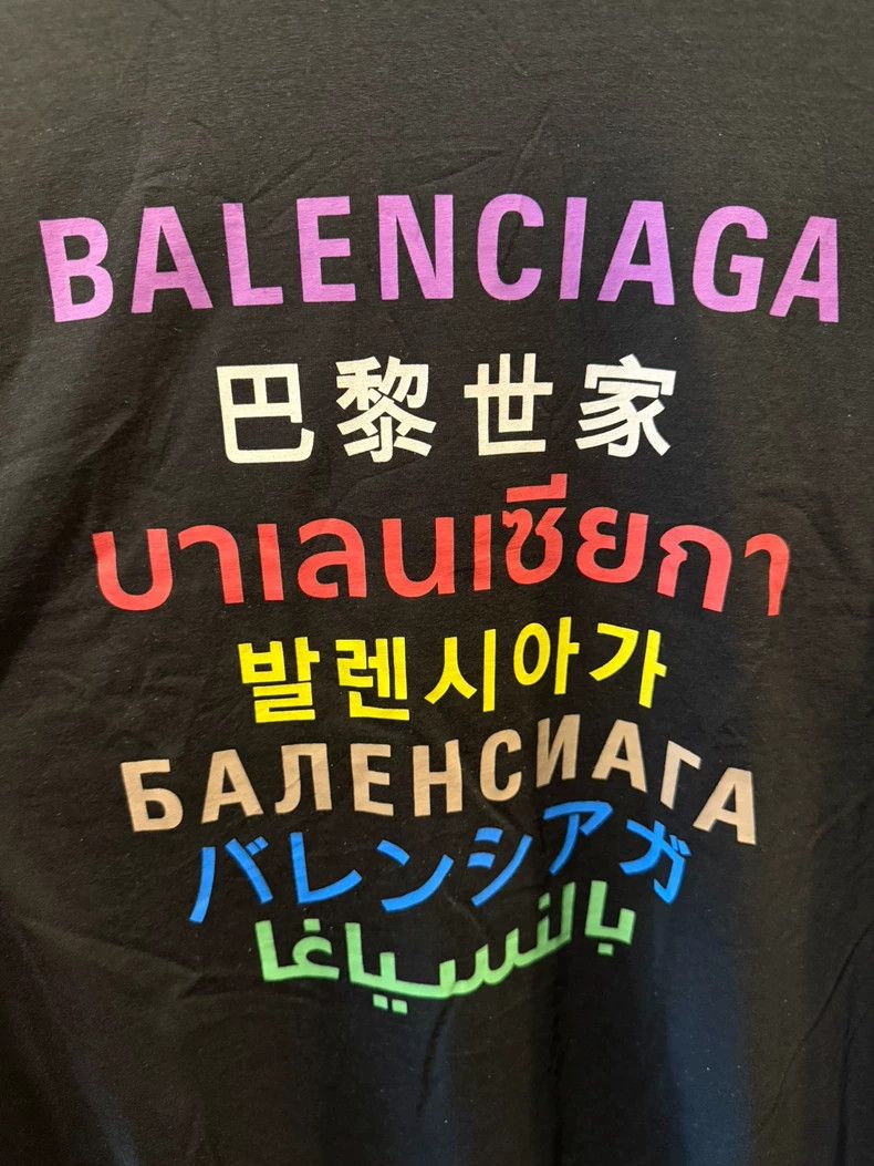 Balenciaga 7-Language Short Sleeve T-Shirt Black Size L