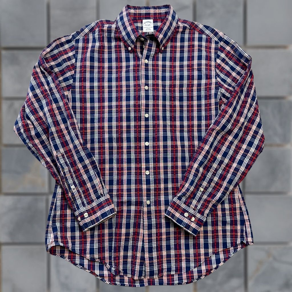 Brooks Brothers Brooks Brothers Shirt Mens Large Red Blue Plaid Seersucker Slim Fit Preppy Derby Cotton Button-Up Collared Long Sleeve Size US L / EU 52-54 / 3 - 1 Thumbnail