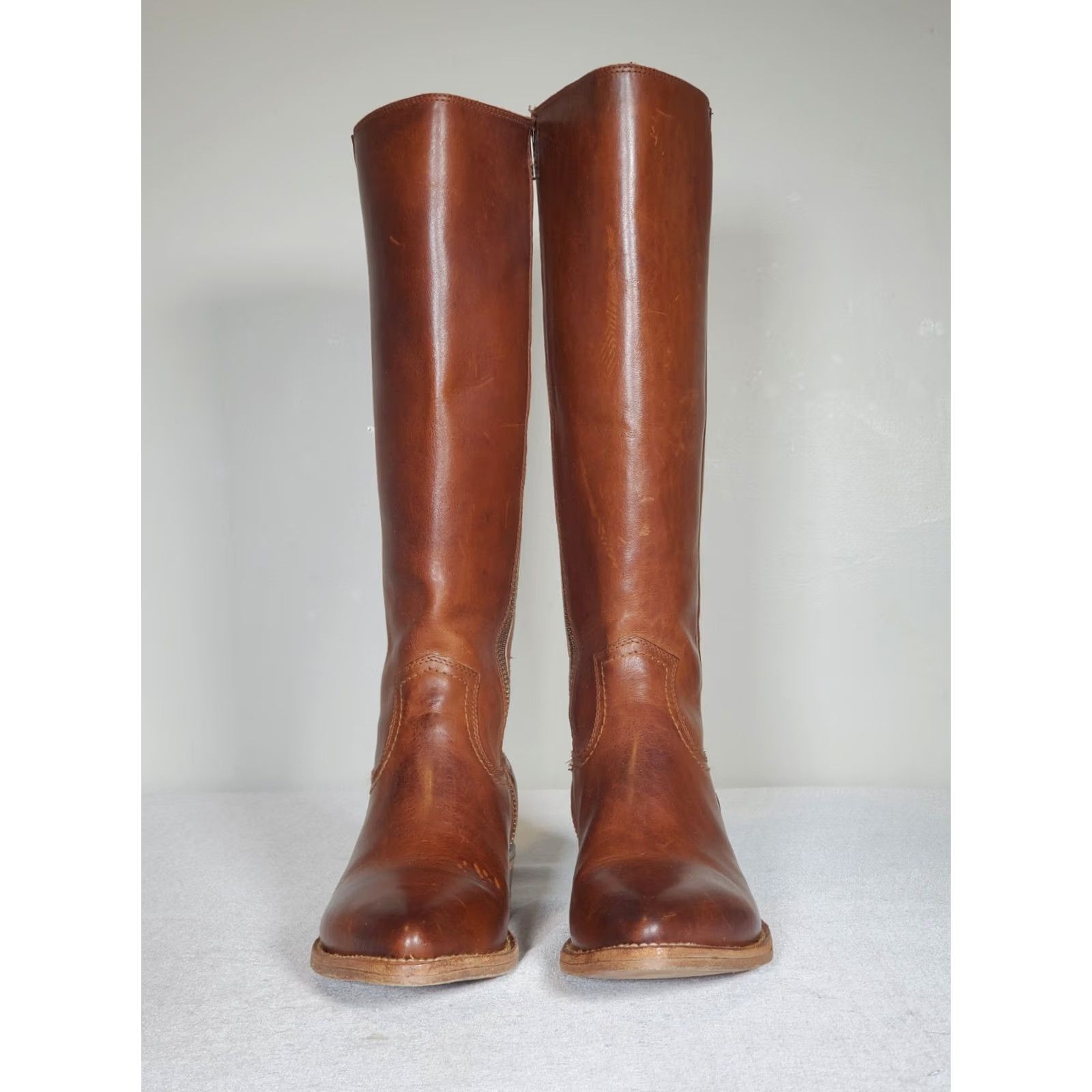 Frye VINTAGE FRYE Billy Inside Zip Tall Cowboy Boots Caramel Brown Leather 70810 Women's US 7.5 B Boots Mens Size US 8 / IT 38 - 6 Thumbnail