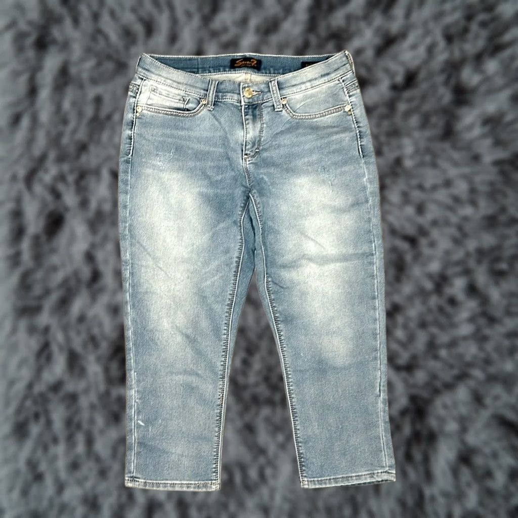 Vintage Seven7 Girlfriend Cropped Jeans Women 6 Blue Cropped Regular 6 Jeans 30 Inseam 22" 31" 7.5" 6.5" 13" MS10565 Size 28" / US 6 / IT 42 - 1 Thumbnail