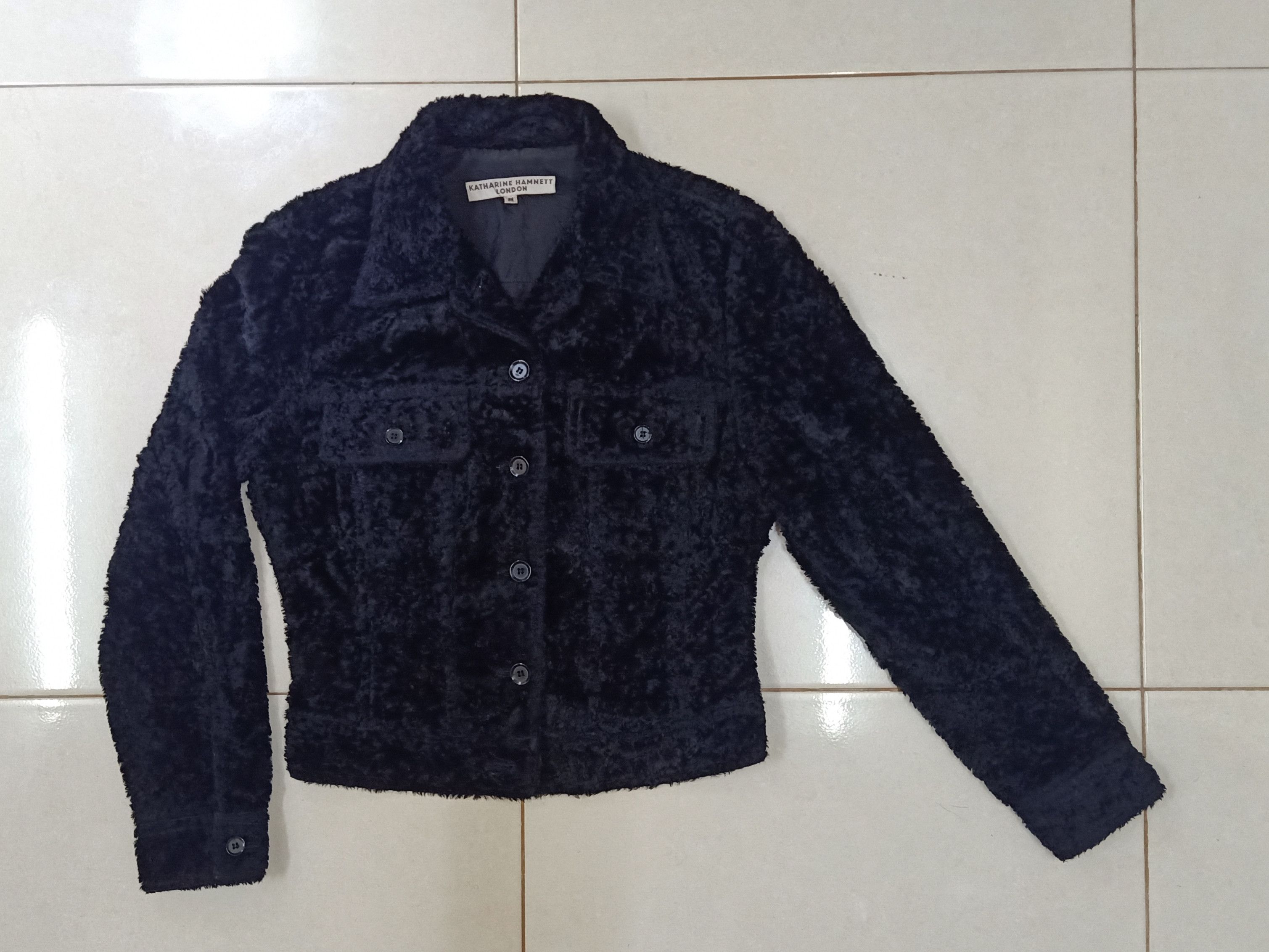 Katharine Hamnett London KATHARINE HAMNETT LONDON Faux Fur Black Cropped Blazer Size M / US 6-8 / IT 42-44 - 4 Thumbnail