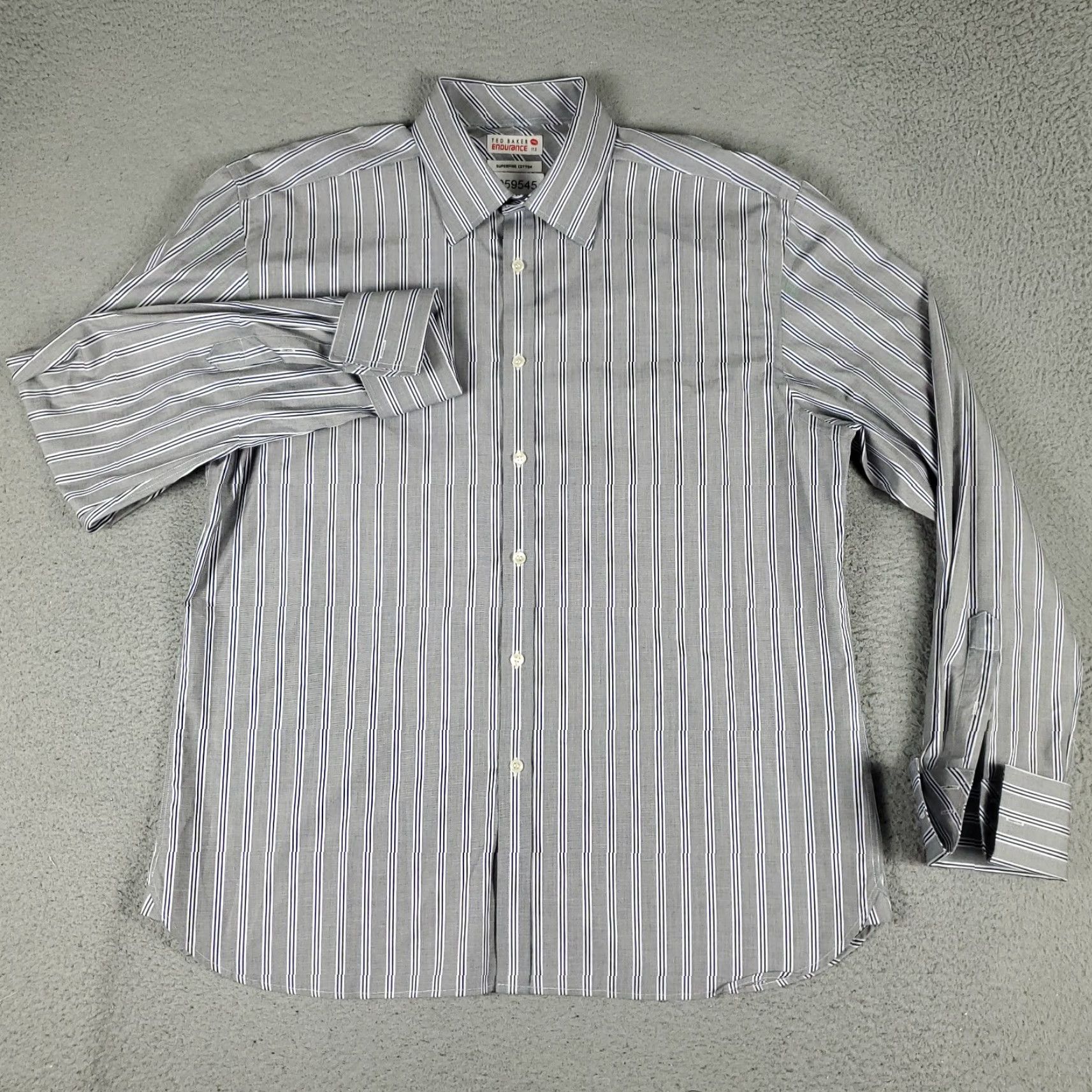 Ted Baker VINTAGE Ted Baker London Dress Shirt Men 17.5 Gray Long Sleeve Business Casual Formal Wedding French Cuff Size 46R - 2 Thumbnail
