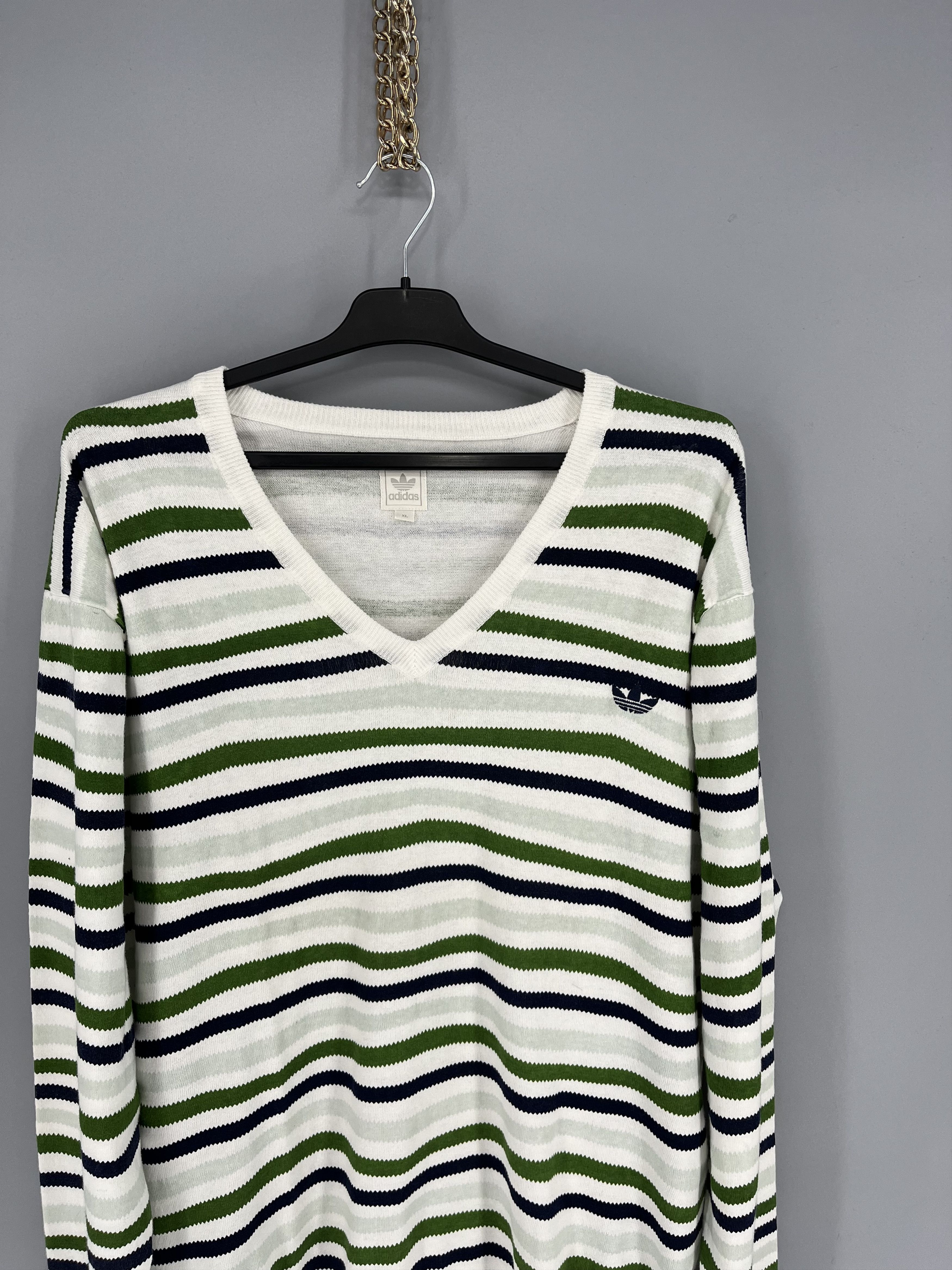 Adidas × Vintage Vintage Y2K Adidas Streetwear Style Striped V-neck Sweater Size US XL / EU 56 / 4 - 6 Thumbnail