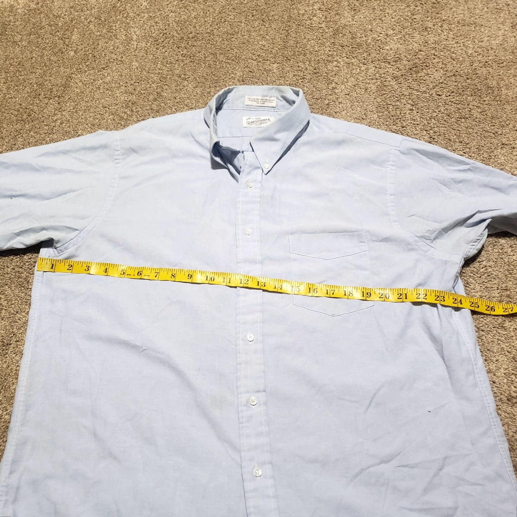 Sears Sears Shirt Button-Up Short Sleeve Mens 17.5 34/35 Blue Cotton Polyester Solid 1950s 1960s Mens shirt Size US XL / EU 56 / 4 - 4 Thumbnail