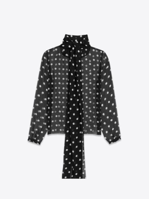 Saint Laurent Paris o1b1hav110525 780284 Lavallière Neck Blouse Dotted Silk Size US M / EU 48-50 / 2 - 1 Thumbnail