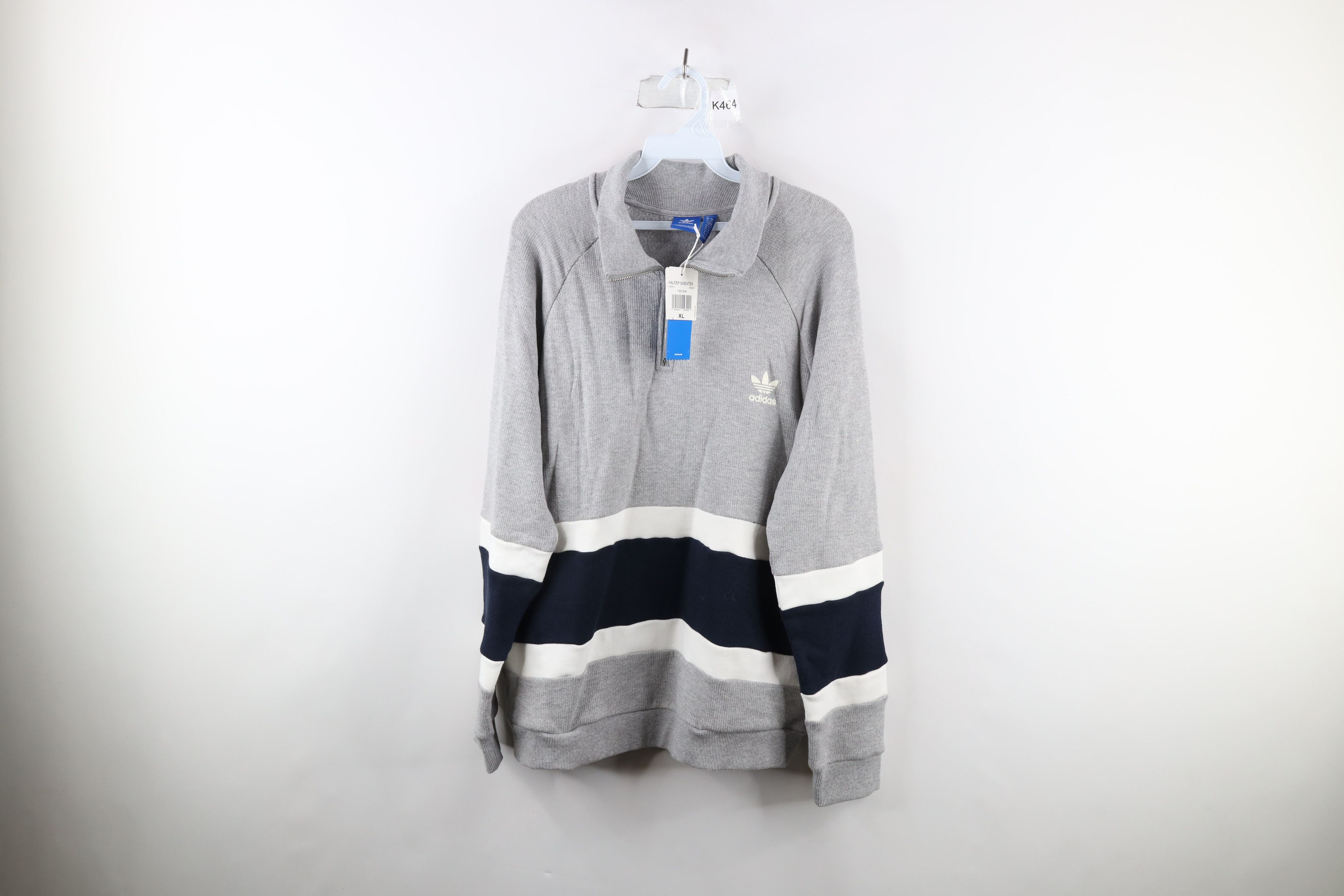 New Adidas Trefoil Striped Color Block Half Zip Sweater