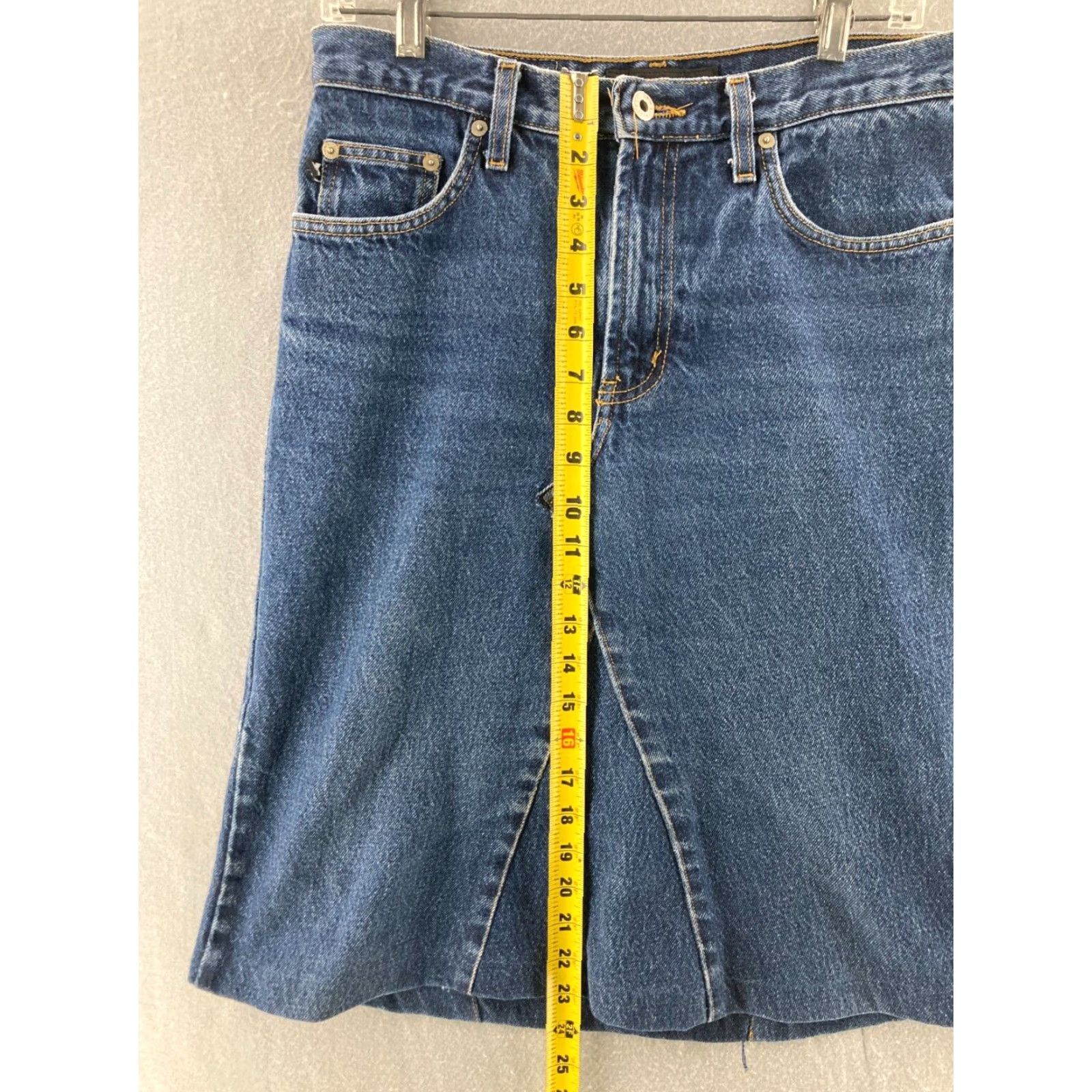 Express XPRESS Denim Skirt Womens Midi 7/8 Flare Cotton Blend Blue 90s Theme Pockets Regular M Womens Size 32" / US 10 / IT 46 - 4 Thumbnail