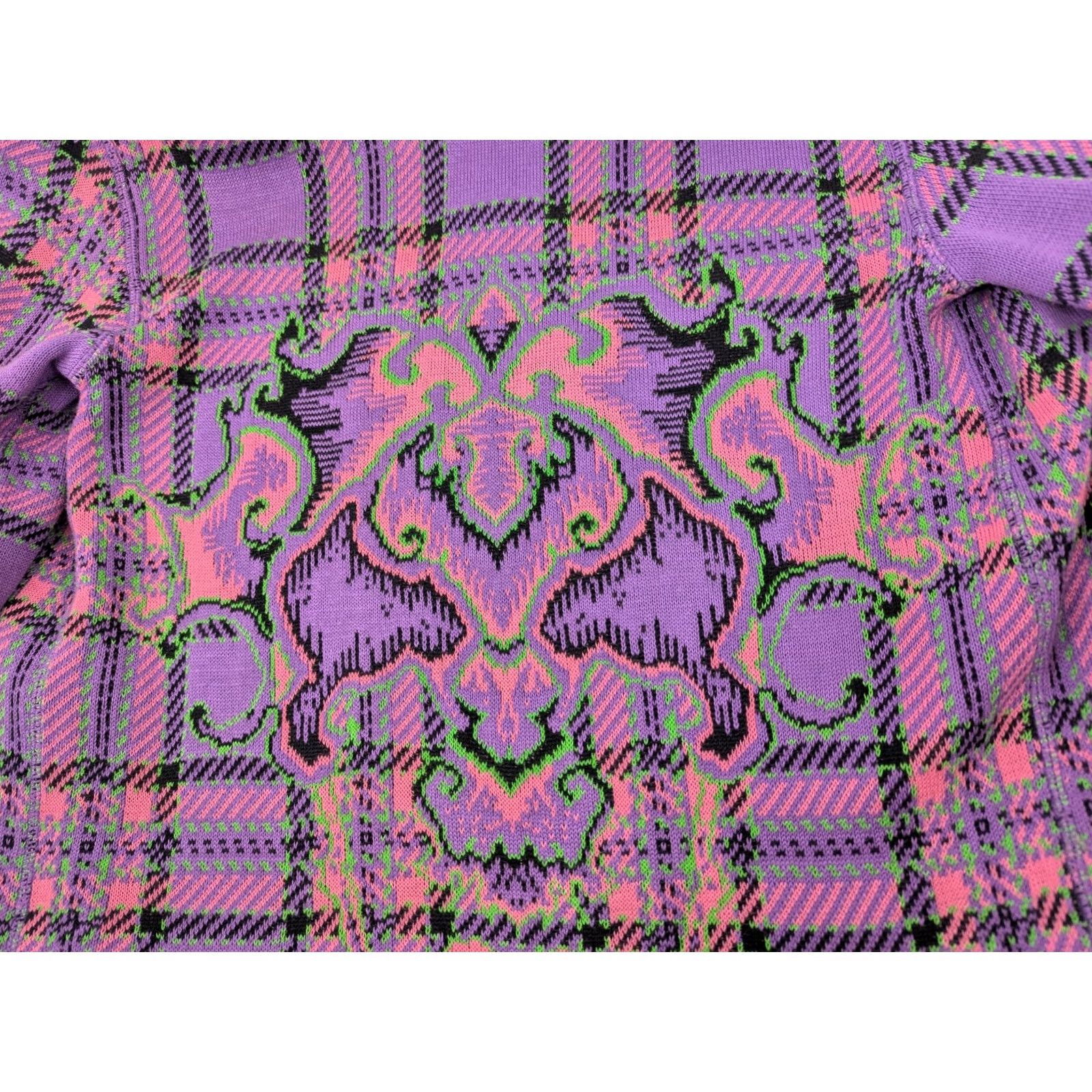 Nordstrom Nordstrom Vintage Italy Purple Plaid Damask Cardigan Sweater Sea Island Cotton Women M Long Sleeve Purple Damask Knit Cardigan Mens? Womens Size M / US 6-8 / IT 42-44 - 3 Thumbnail